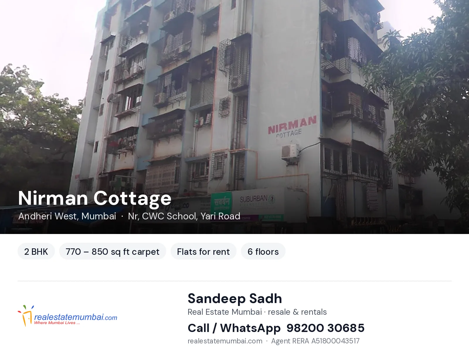 Nirman Cottage, Andheri West, Mumbai — 2 BHK flats for rent | Real Estate Mumbai, Sandeep Sadh 98200 30685