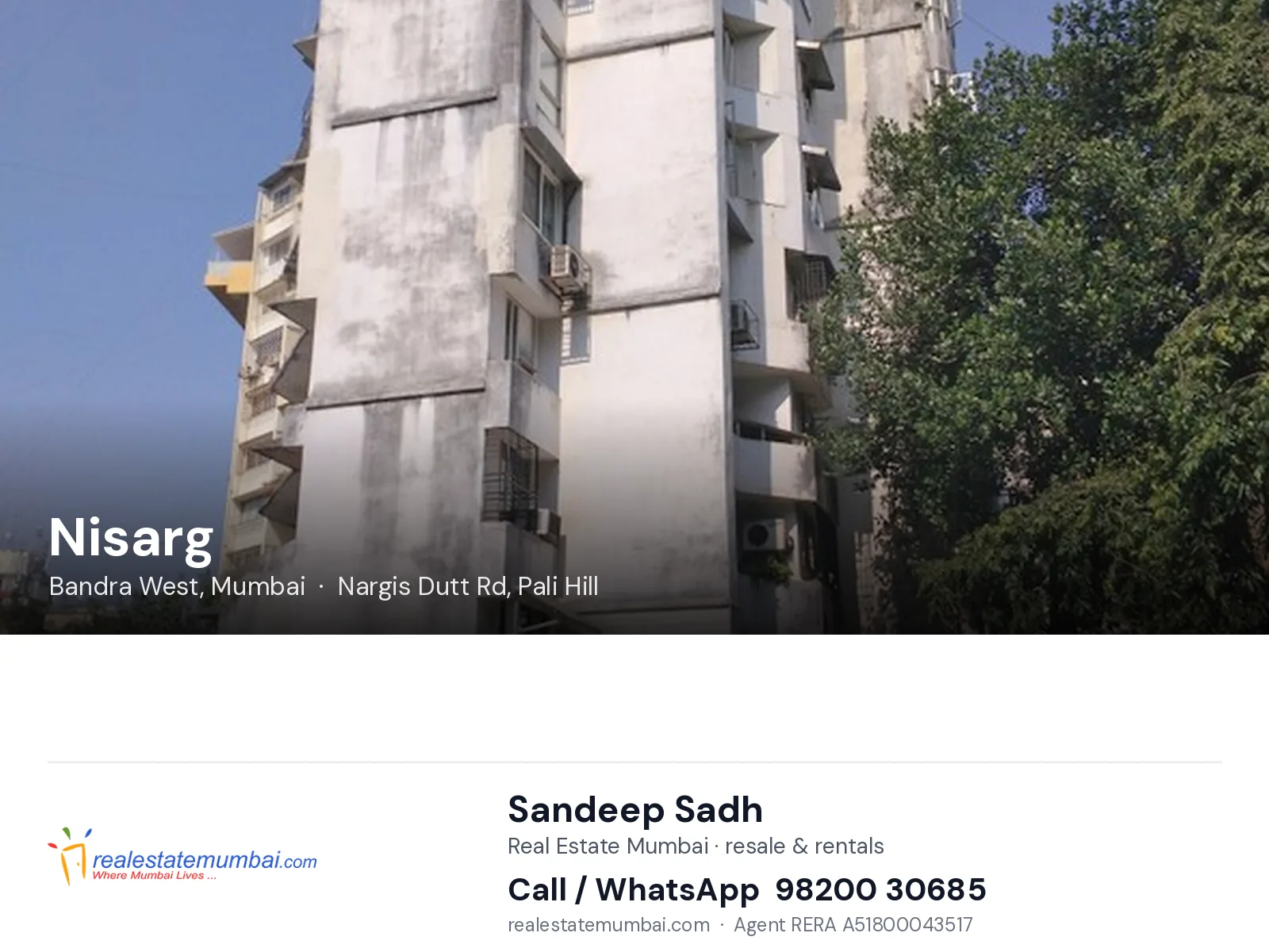 Nisarg, Bandra West, Mumbai — flats | Real Estate Mumbai, Sandeep Sadh 98200 30685