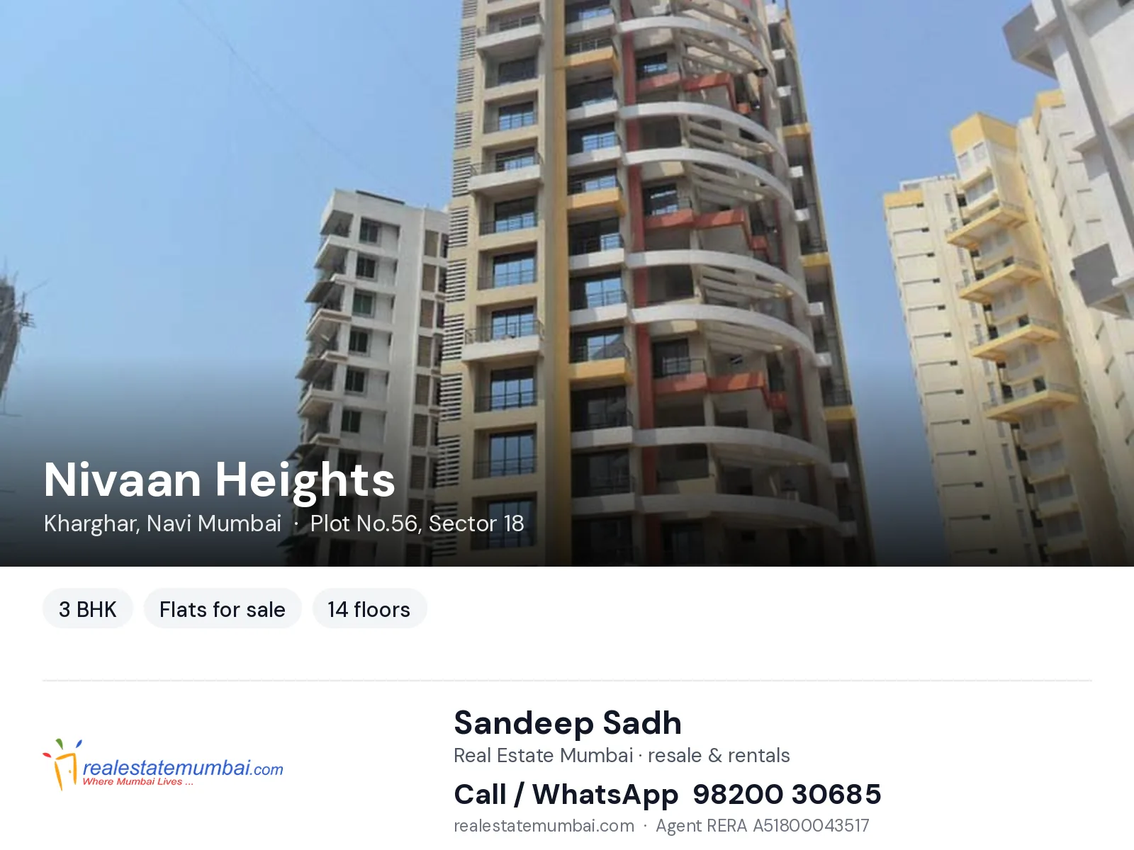Nivaan Heights, Kharghar, Navi Mumbai — 3 BHK flats for sale | Real Estate Mumbai, Sandeep Sadh 98200 30685