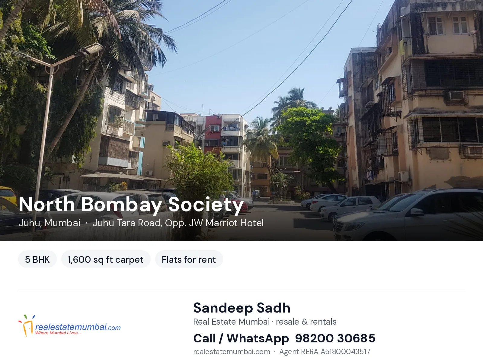 North Bombay Society, Juhu, Mumbai — 5 BHK flats for rent | Real Estate Mumbai, Sandeep Sadh 98200 30685