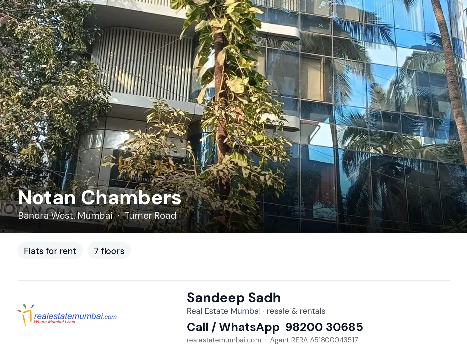 Notan Chambers, Bandra West, Mumbai — flats for rent | Real Estate Mumbai, Sandeep Sadh 98200 30685