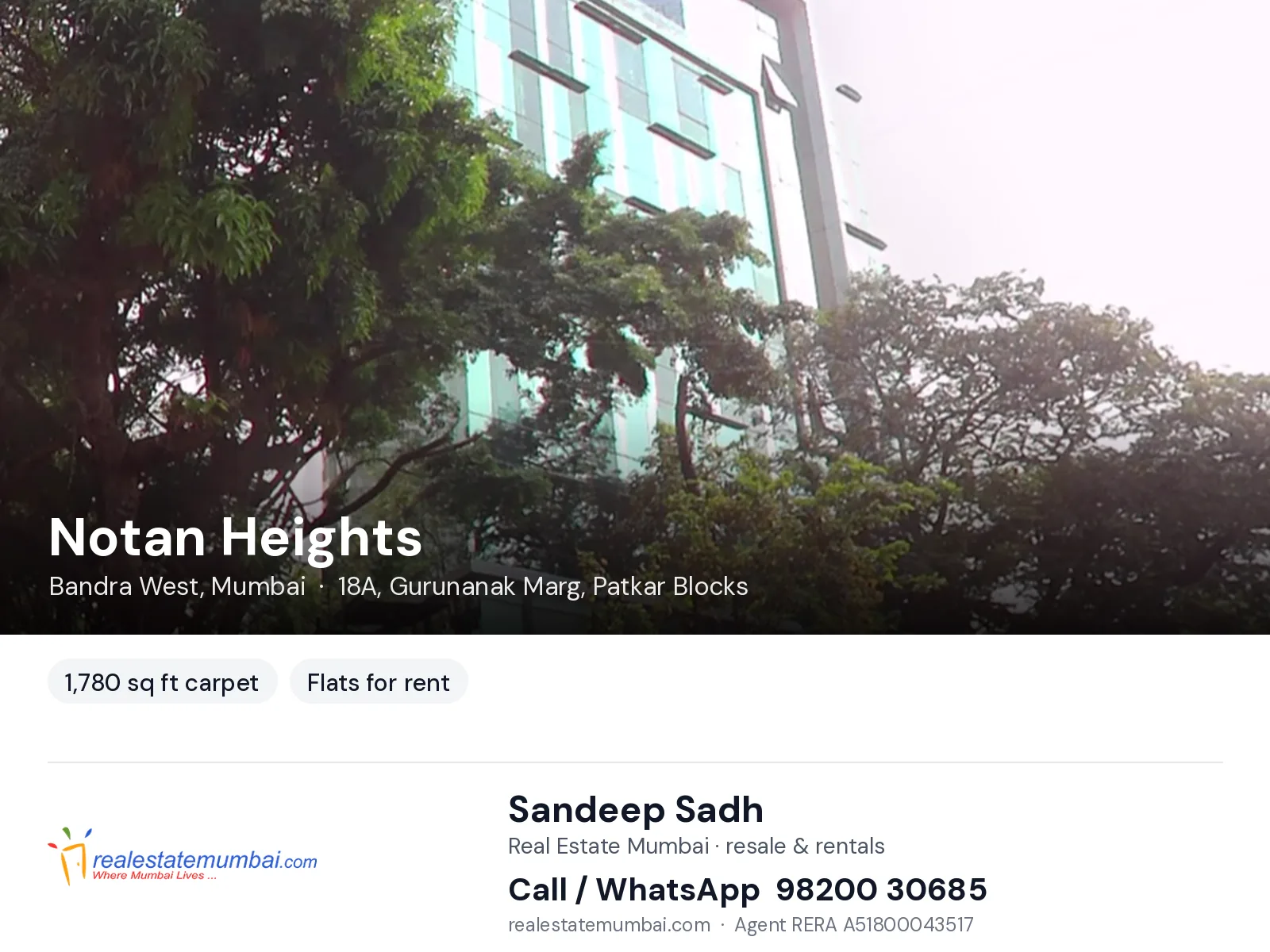 Notan Heights, Bandra West, Mumbai — flats for rent | Real Estate Mumbai, Sandeep Sadh 98200 30685
