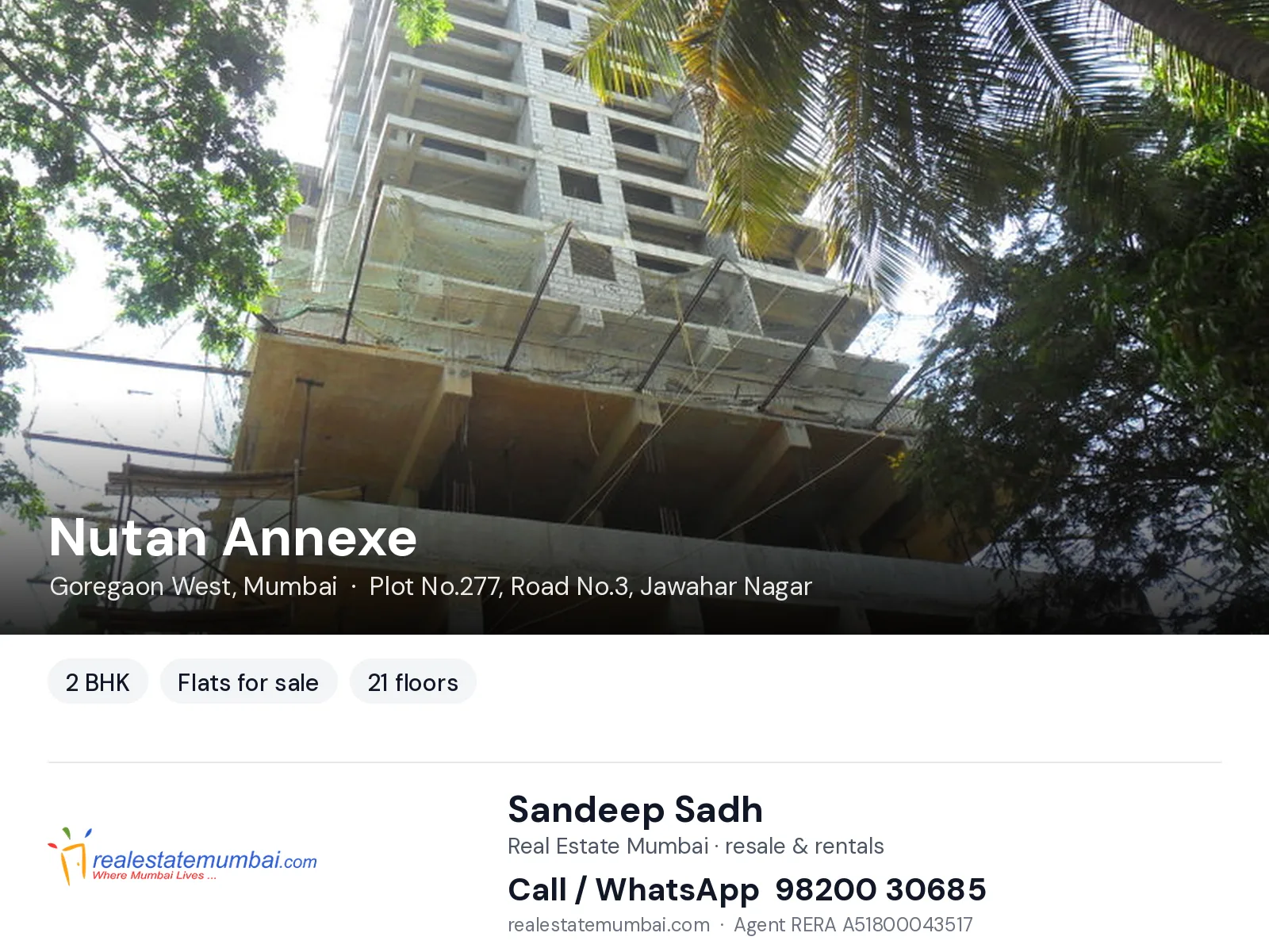 Nutan Annexe, Goregaon West, Mumbai — 2 BHK flats for sale | Real Estate Mumbai, Sandeep Sadh 98200 30685