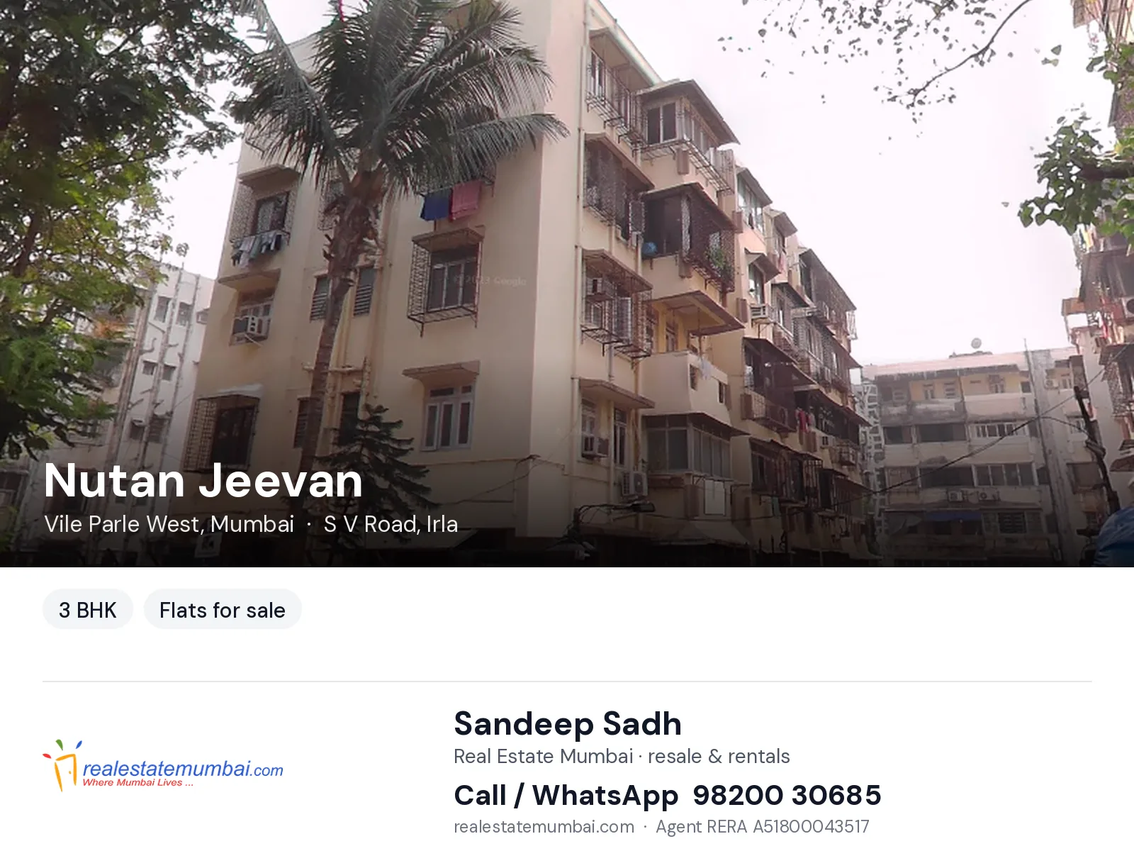 Nutan Jeevan, Vile Parle West, Mumbai — 3 BHK flats for sale | Real Estate Mumbai, Sandeep Sadh 98200 30685