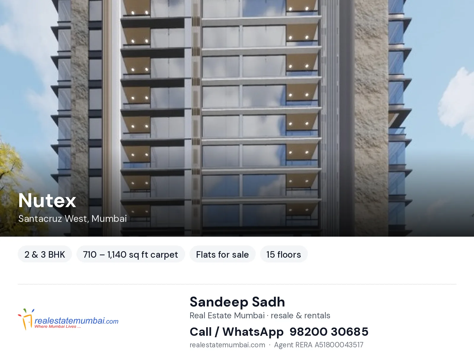 Nutex, Santacruz West, Mumbai — 2 & 3 BHK flats for sale | Real Estate Mumbai, Sandeep Sadh 98200 30685