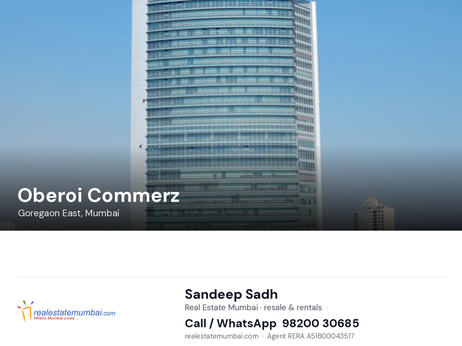 Oberoi Commerz, Goregaon East, Mumbai — flats | Real Estate Mumbai, Sandeep Sadh 98200 30685