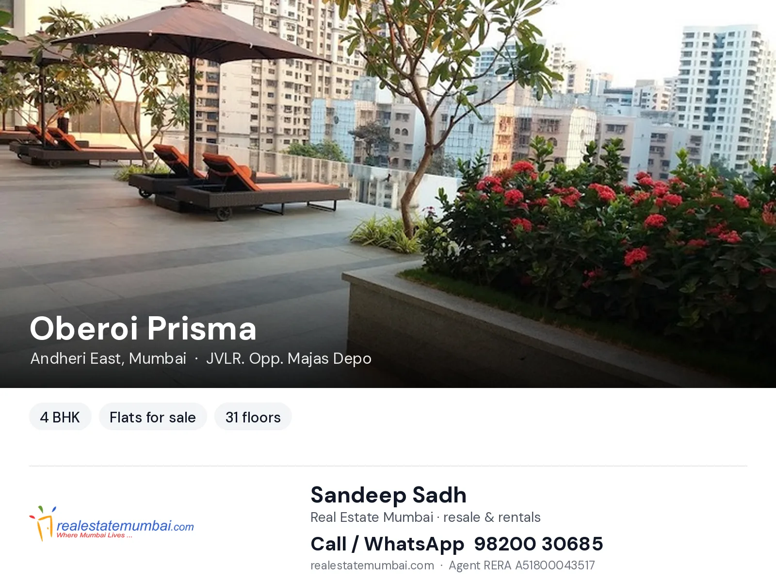 Oberoi Prisma, Andheri East, Mumbai — 4 BHK flats for sale | Real Estate Mumbai, Sandeep Sadh 98200 30685