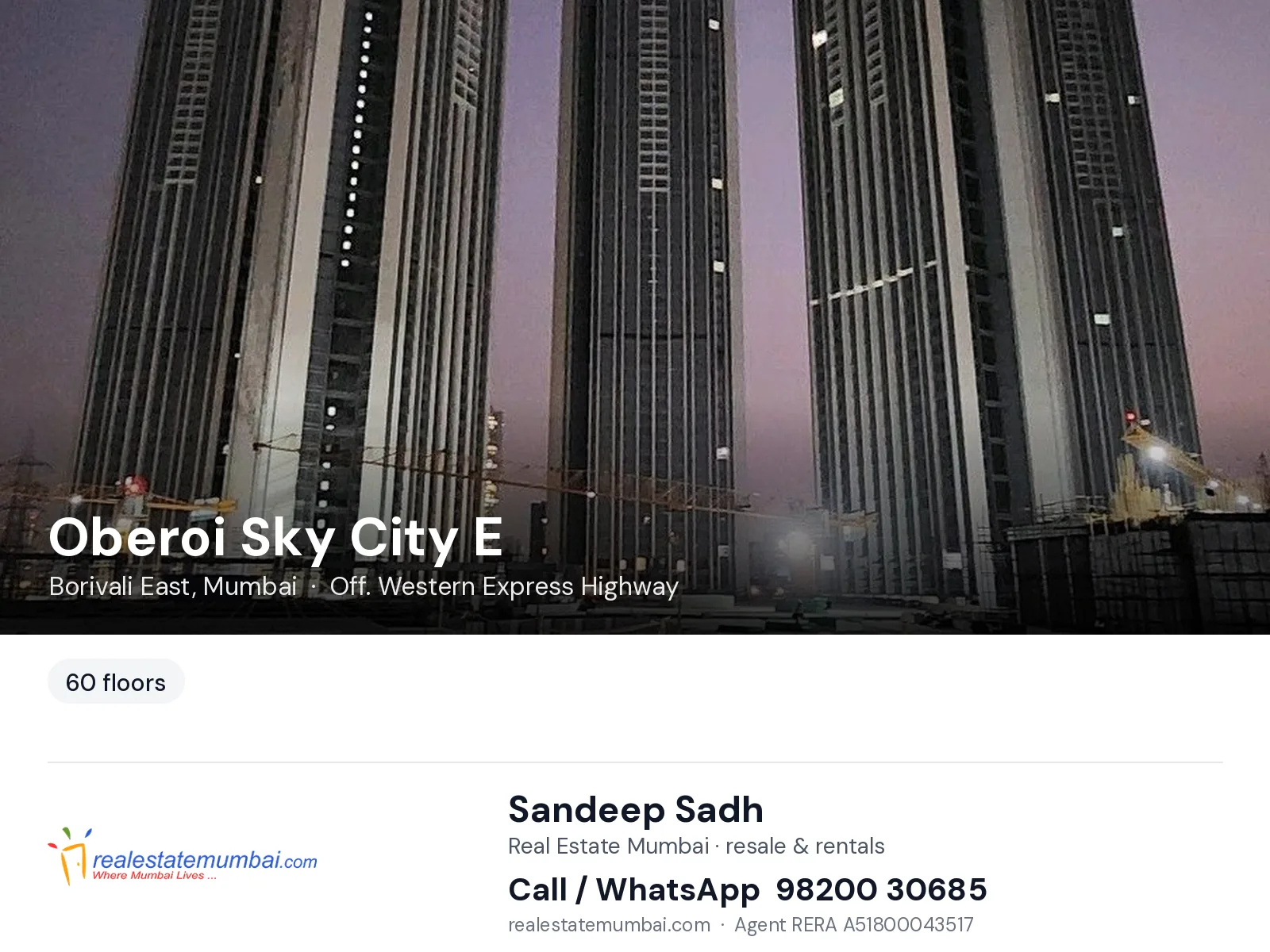 Oberoi Sky City E, Borivali East, Mumbai — flats | Real Estate Mumbai, Sandeep Sadh 98200 30685