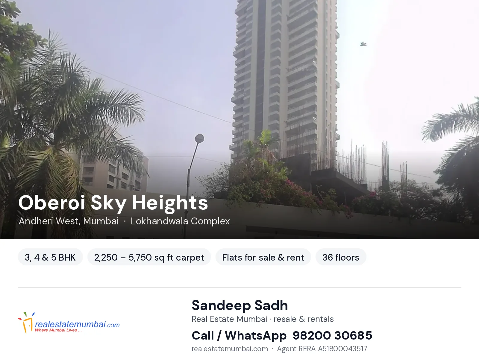 Oberoi Sky Heights, Andheri West, Mumbai — 3, 4 & 5 BHK flats for sale & rent | Real Estate Mumbai, Sandeep Sadh 98200 30685