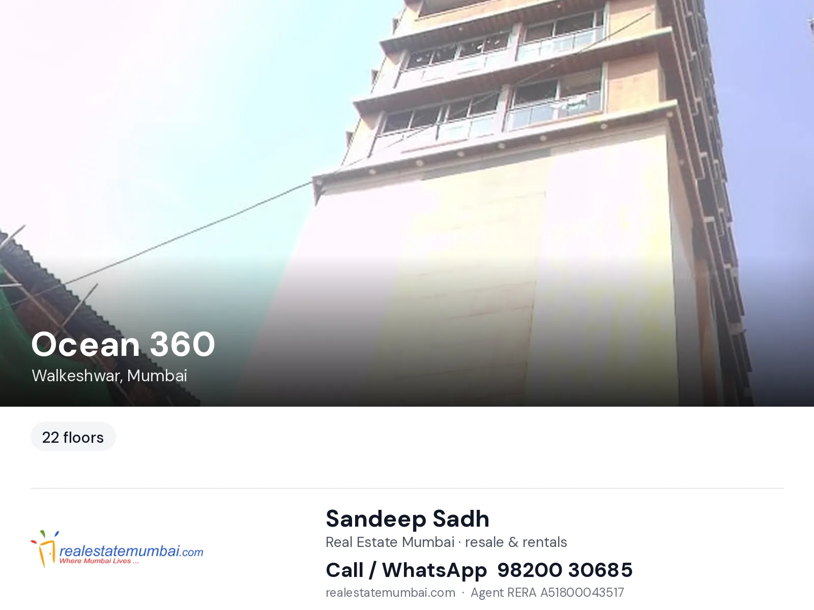 Ocean 360, Walkeshwar, Mumbai — flats | Real Estate Mumbai, Sandeep Sadh 98200 30685
