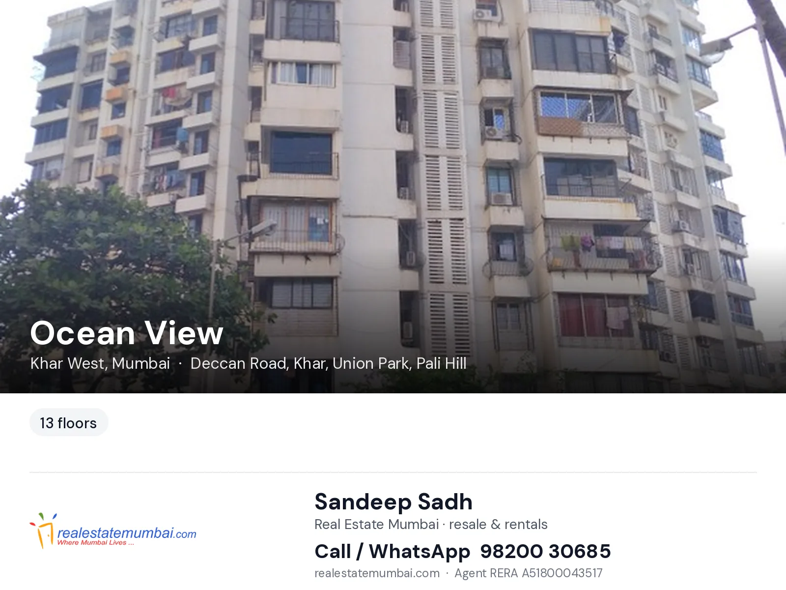 Ocean View, Khar West, Mumbai — flats | Real Estate Mumbai, Sandeep Sadh 98200 30685