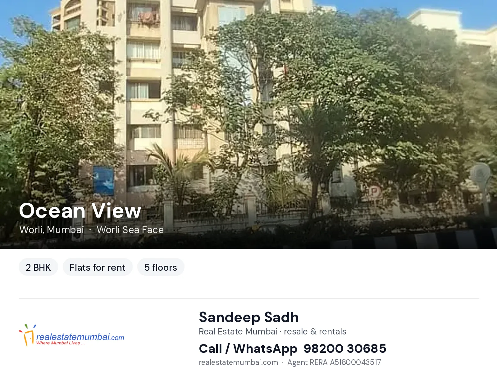 Ocean View, Worli, Mumbai — 2 BHK flats for rent | Real Estate Mumbai, Sandeep Sadh 98200 30685