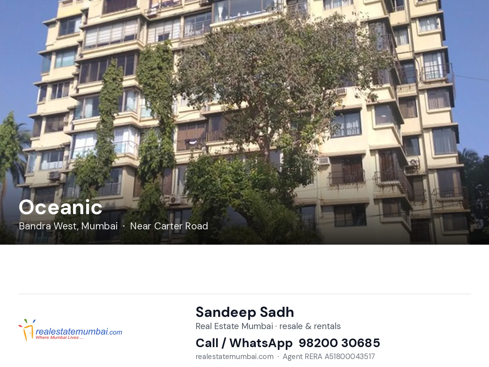 Oceanic, Bandra West, Mumbai — flats | Real Estate Mumbai, Sandeep Sadh 98200 30685