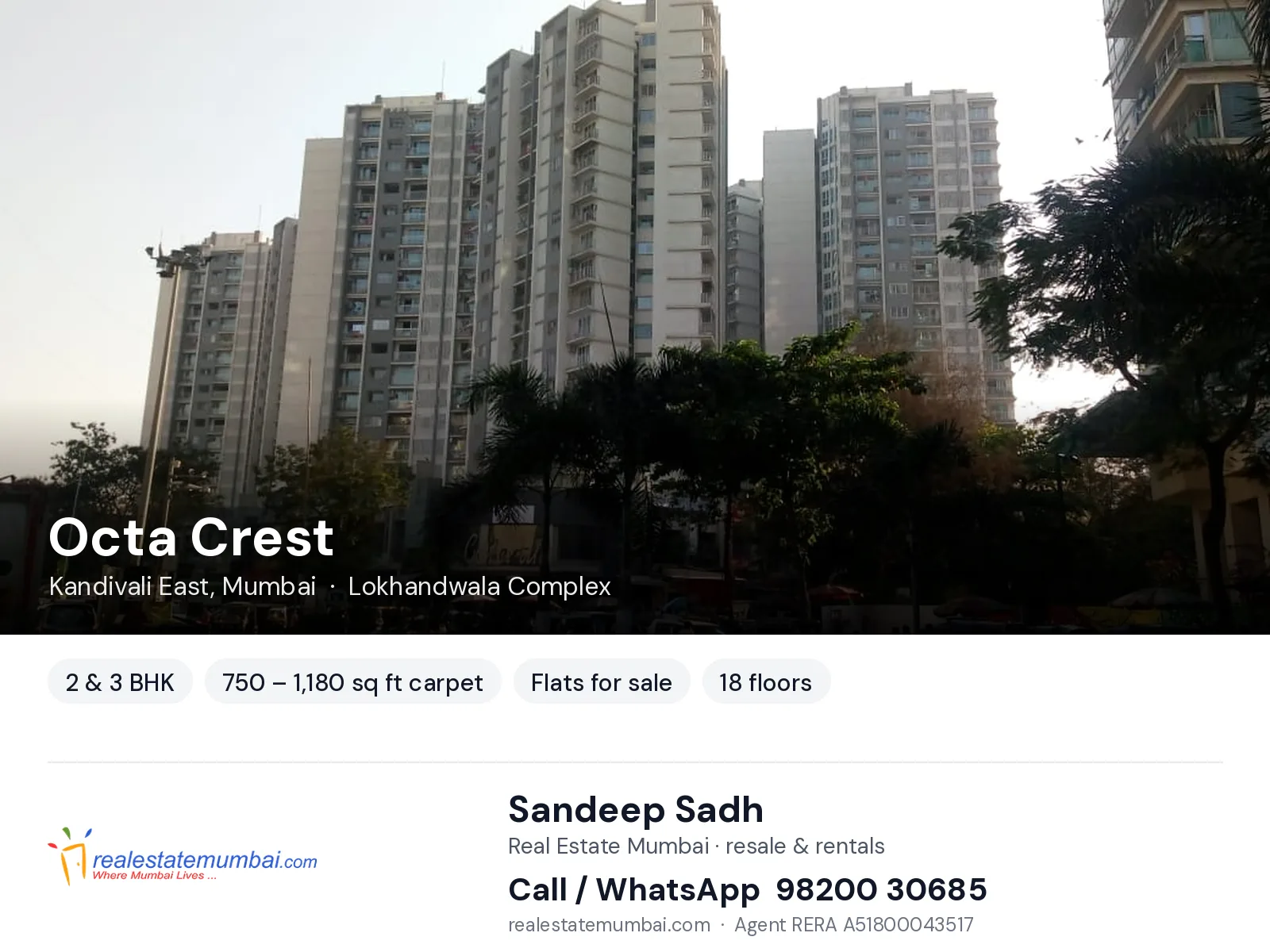 Octa Crest, Kandivali East, Mumbai — 2 & 3 BHK flats for sale | Real Estate Mumbai, Sandeep Sadh 98200 30685