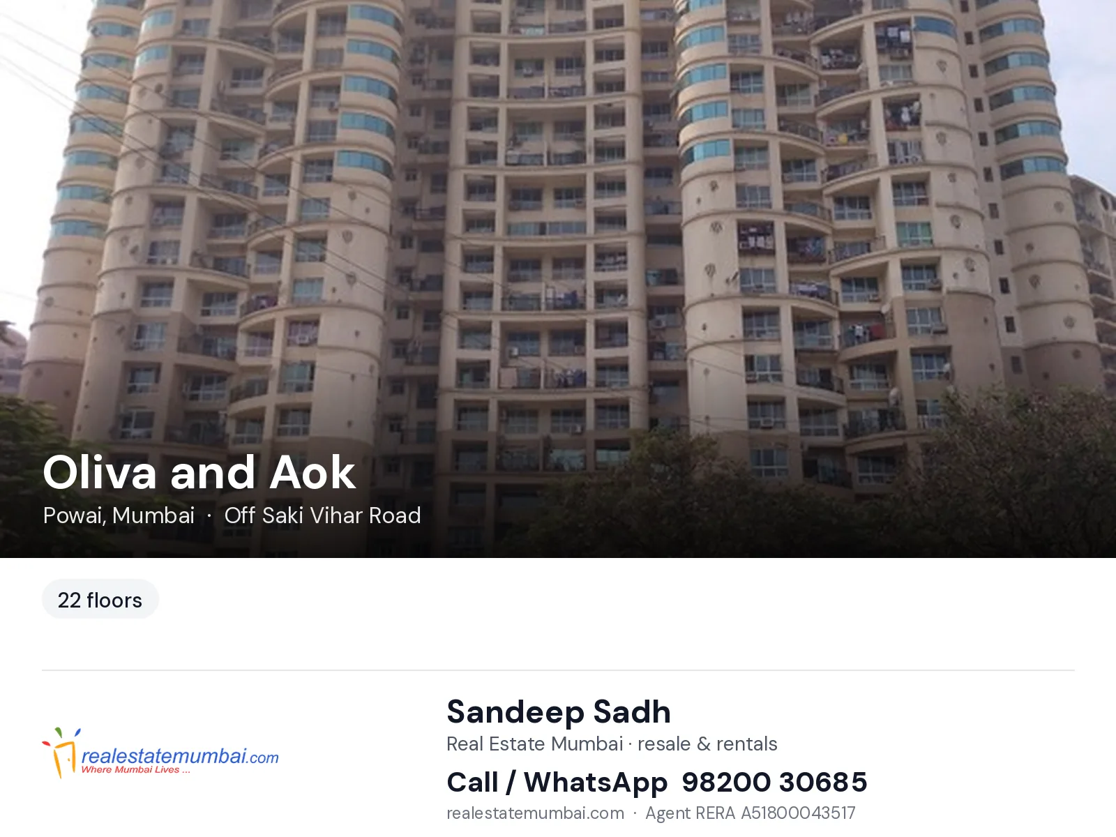 Oliva and Aok, Powai, Mumbai — flats | Real Estate Mumbai, Sandeep Sadh 98200 30685