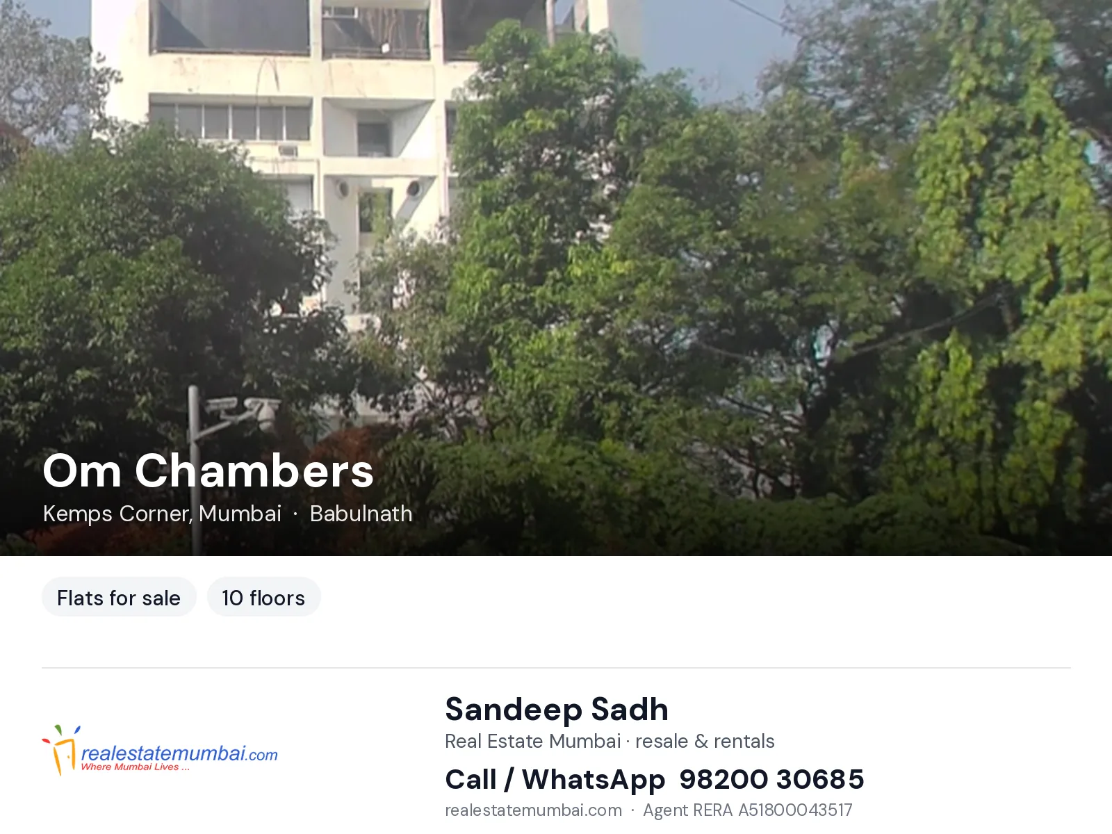 Om Chambers, Kemps Corner, Mumbai — flats for sale | Real Estate Mumbai, Sandeep Sadh 98200 30685