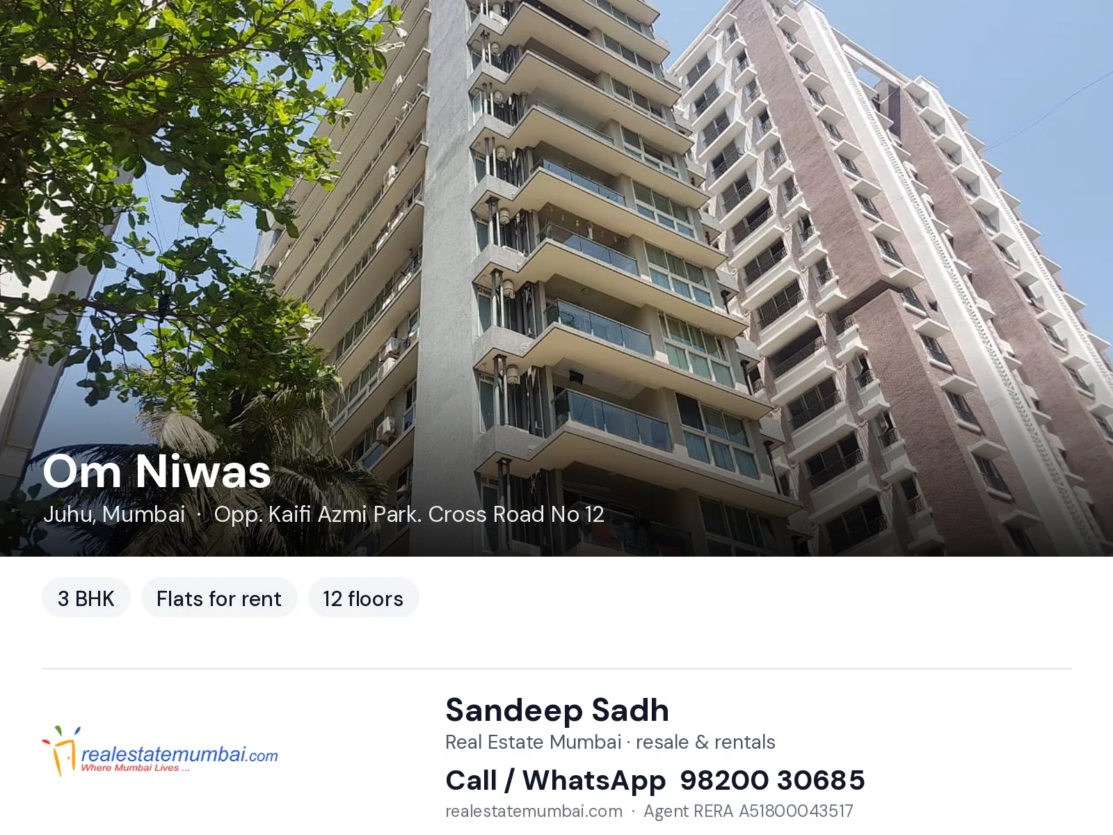 Om Niwas, Juhu, Mumbai — 3 BHK flats for rent | Real Estate Mumbai, Sandeep Sadh 98200 30685