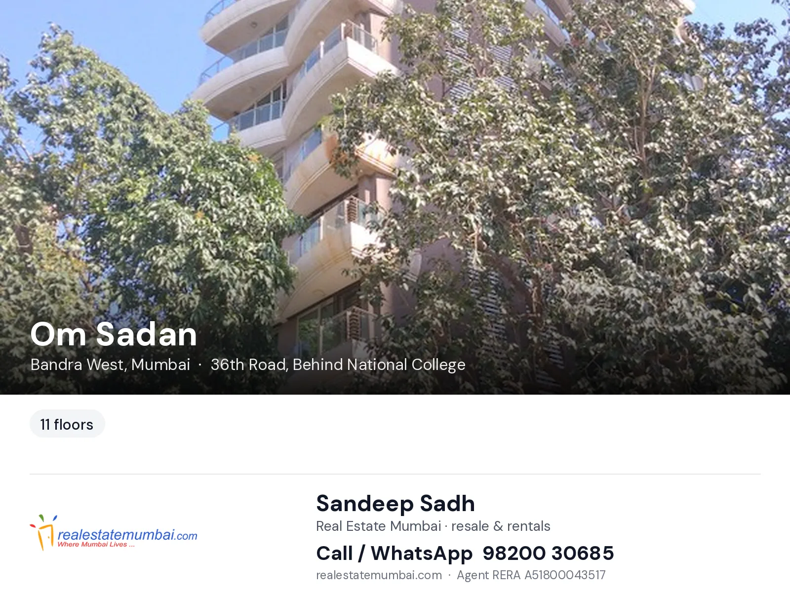 Om Sadan, Bandra West, Mumbai — flats | Real Estate Mumbai, Sandeep Sadh 98200 30685