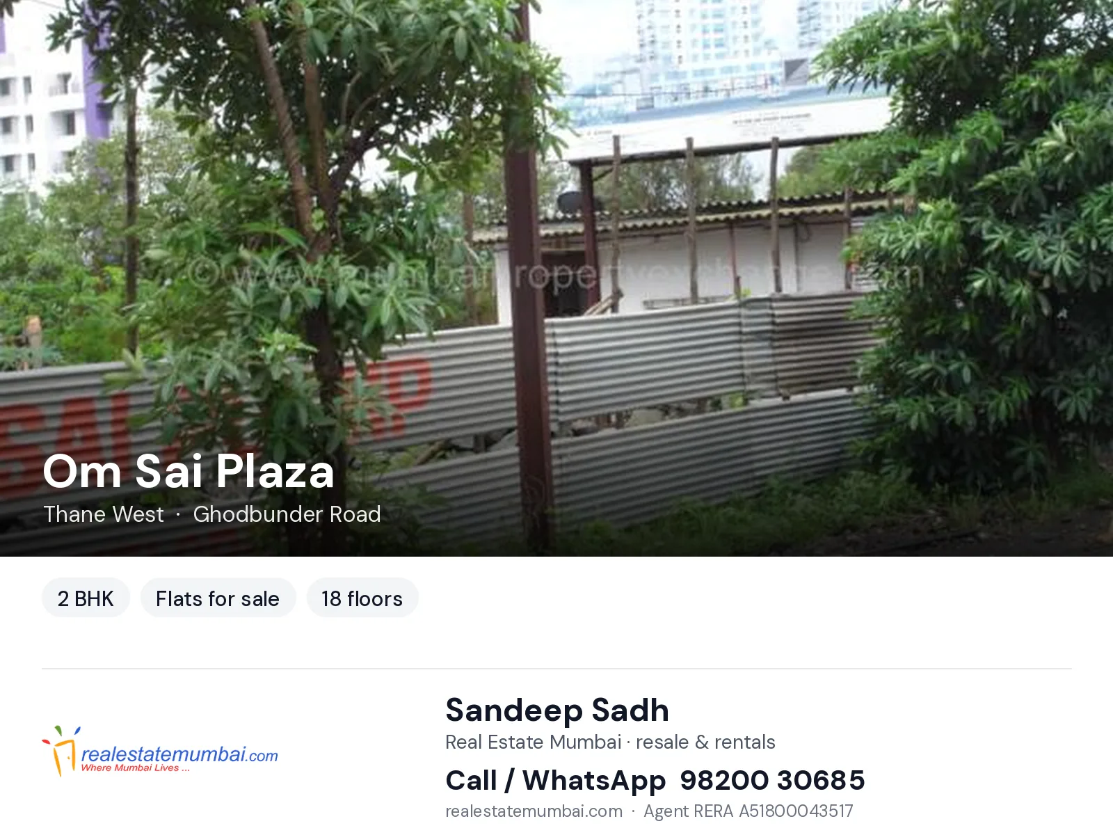 Om Sai Plaza, Thane West — 2 BHK flats for sale | Real Estate Mumbai, Sandeep Sadh 98200 30685