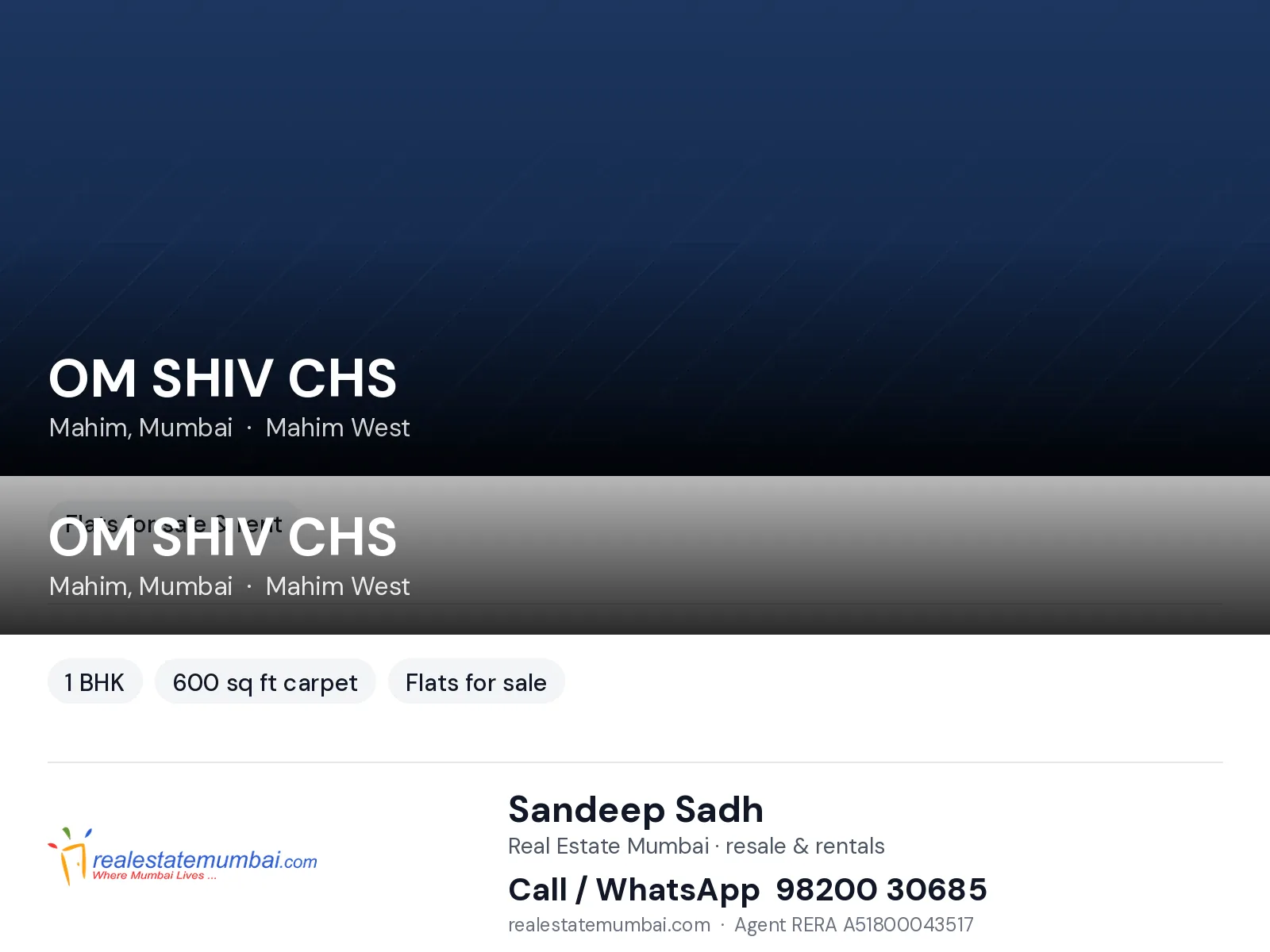 OM SHIV CHS, Mahim, Mumbai — 1 BHK flats for sale | Real Estate Mumbai, Sandeep Sadh 98200 30685