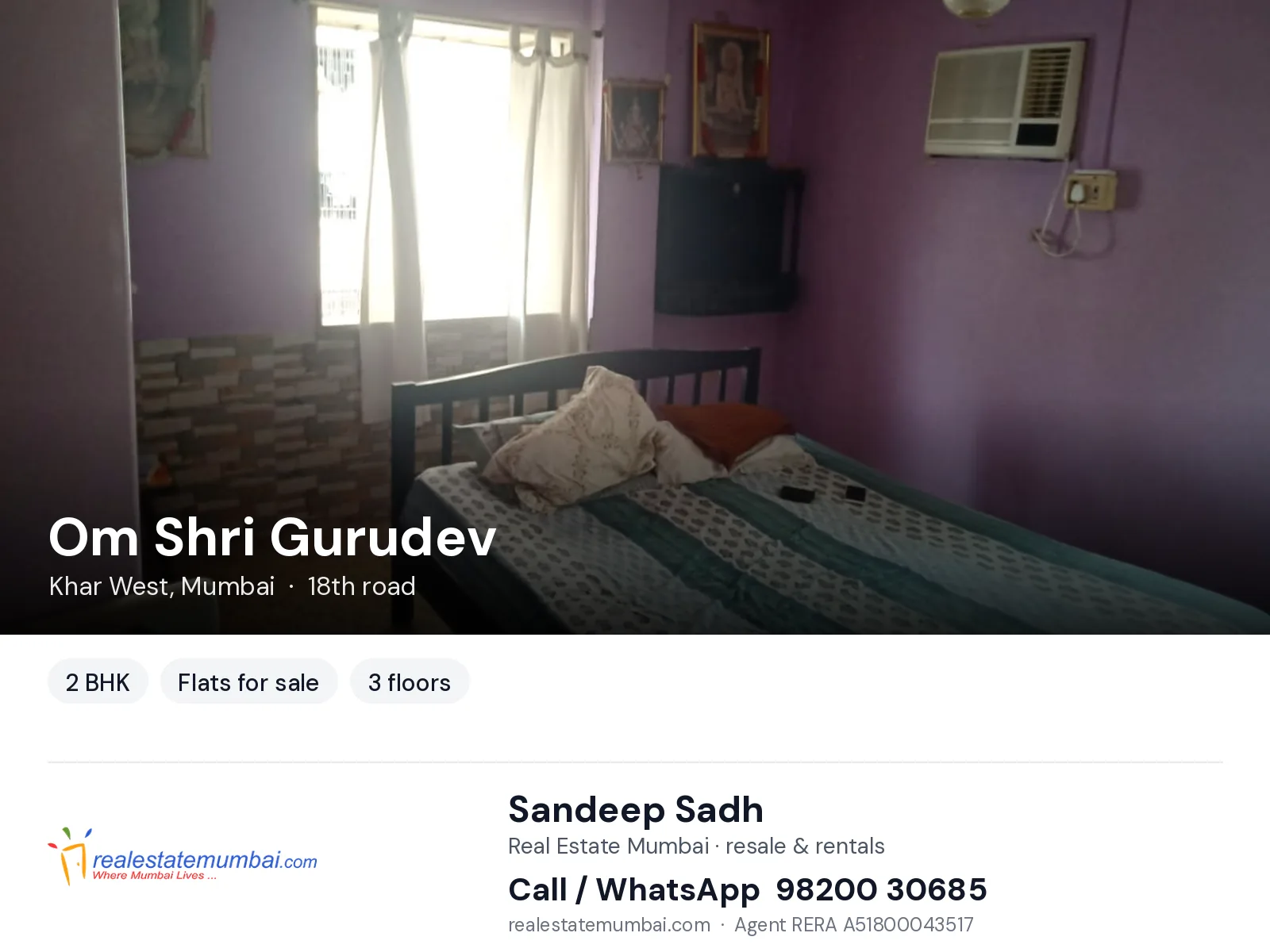 Om Shri Gurudev, Khar West, Mumbai — 2 BHK flats for sale | Real Estate Mumbai, Sandeep Sadh 98200 30685