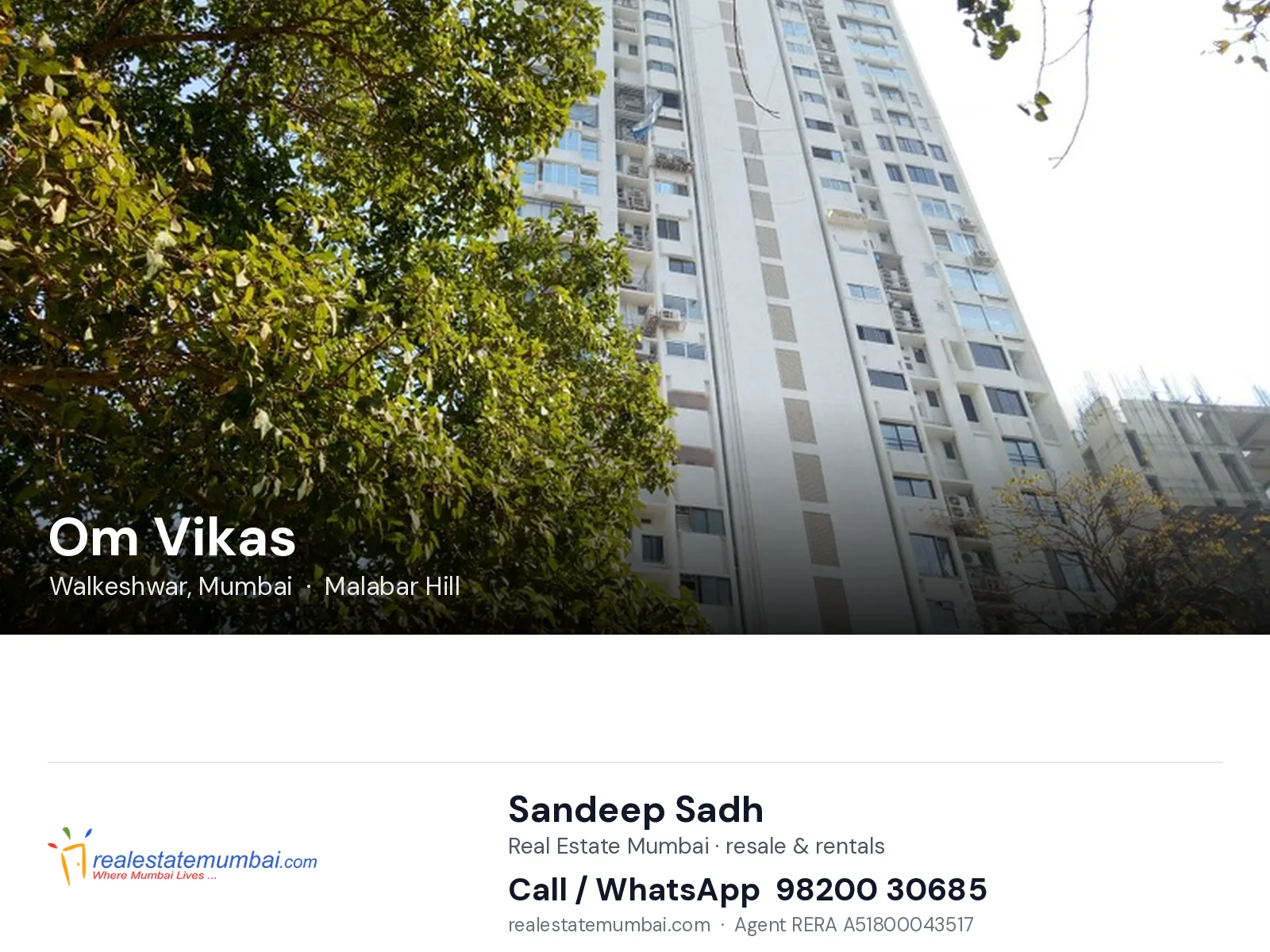 Om Vikas, Walkeshwar, Mumbai — flats | Real Estate Mumbai, Sandeep Sadh 98200 30685