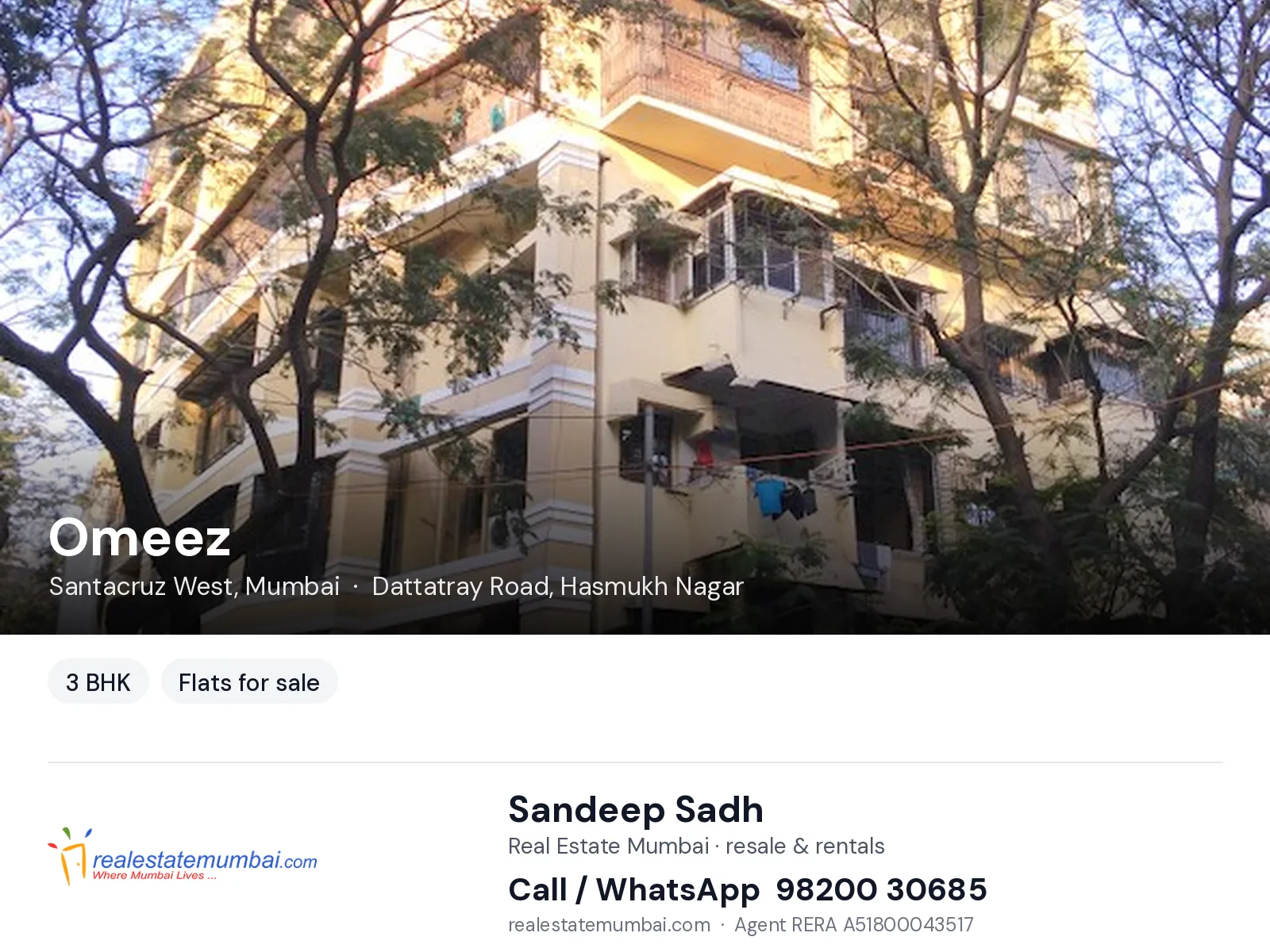Omeez, Santacruz West, Mumbai — 3 BHK flats for sale | Real Estate Mumbai, Sandeep Sadh 98200 30685