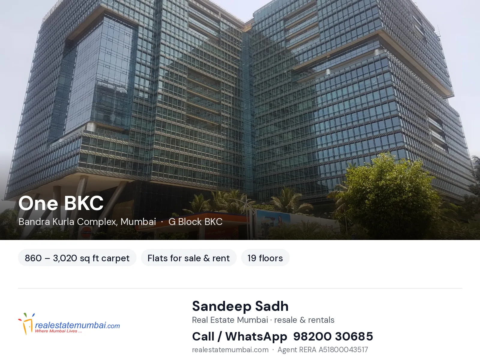 One BKC, Bandra Kurla Complex, Mumbai — flats for sale & rent | Real Estate Mumbai, Sandeep Sadh 98200 30685