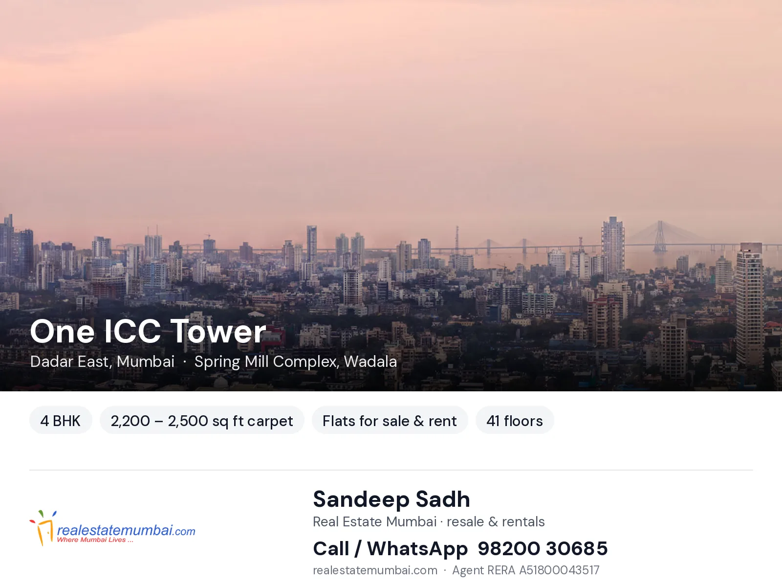One ICC Tower, Dadar East, Mumbai — 4 BHK flats for sale & rent | Real Estate Mumbai, Sandeep Sadh 98200 30685