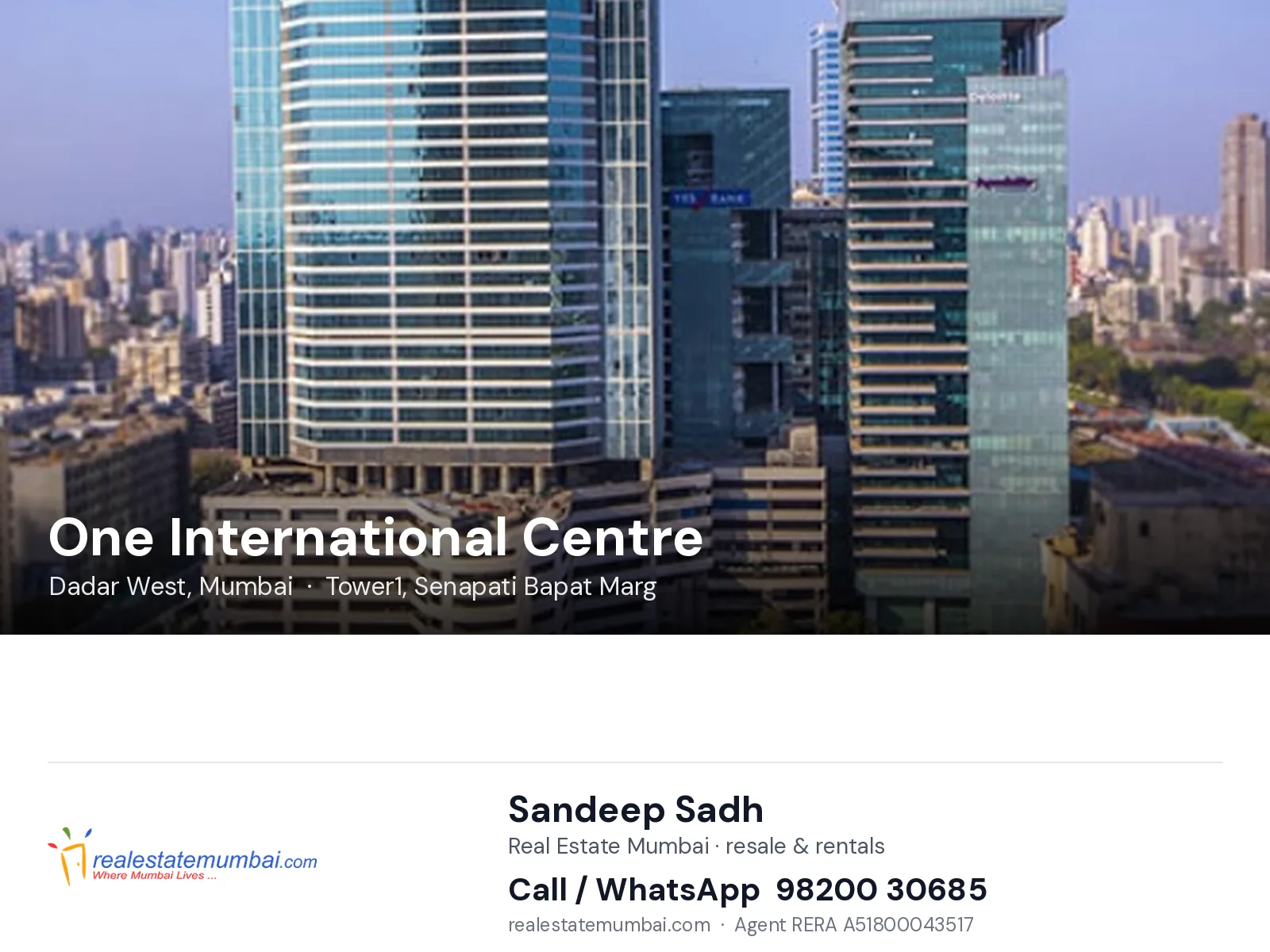 One International Centre, Dadar West, Mumbai — flats | Real Estate Mumbai, Sandeep Sadh 98200 30685