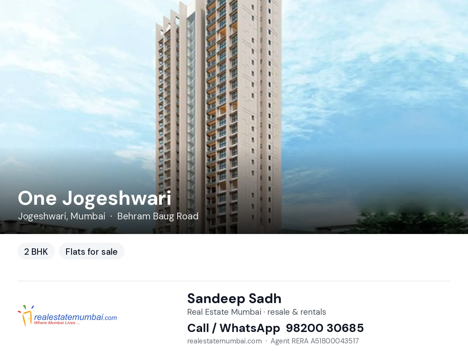 One Jogeshwari, Jogeshwari, Mumbai — 2 BHK flats for sale | Real Estate Mumbai, Sandeep Sadh 98200 30685