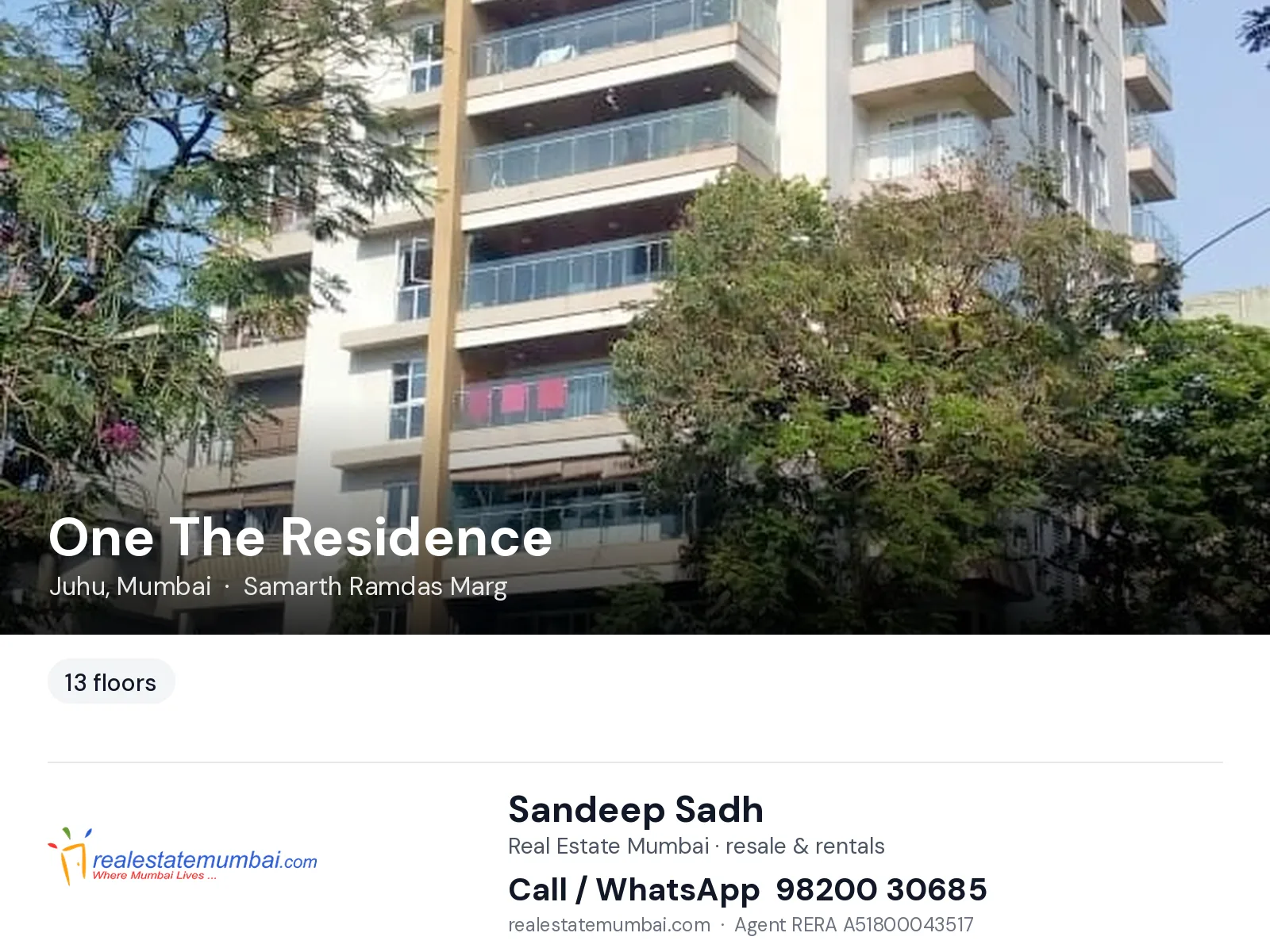 One The Residence, Juhu, Mumbai — flats | Real Estate Mumbai, Sandeep Sadh 98200 30685