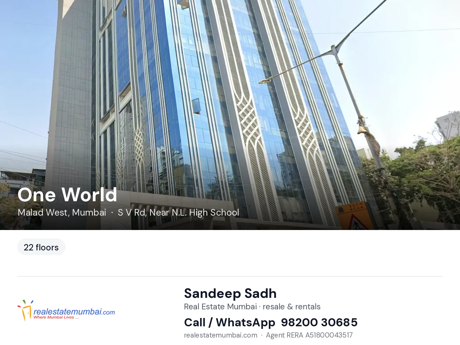 One World, Malad West, Mumbai — flats | Real Estate Mumbai, Sandeep Sadh 98200 30685