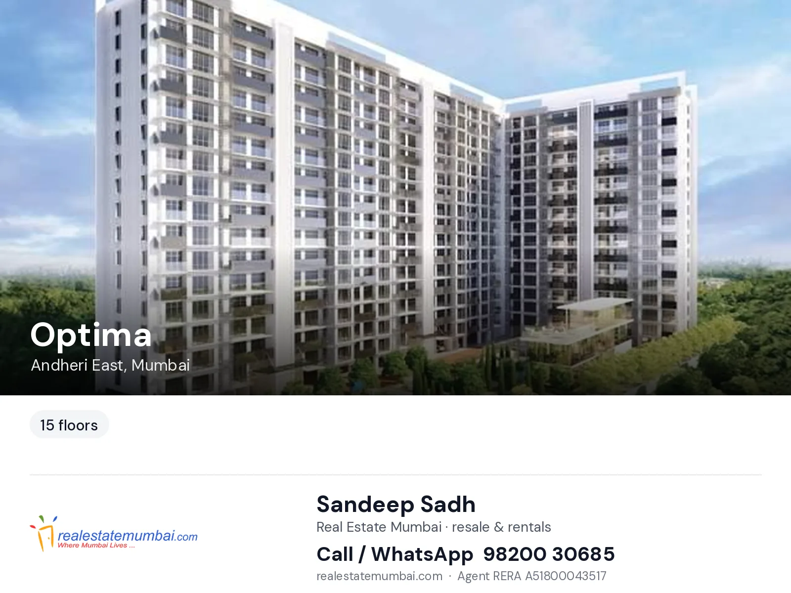Optima, Andheri East, Mumbai — flats | Real Estate Mumbai, Sandeep Sadh 98200 30685