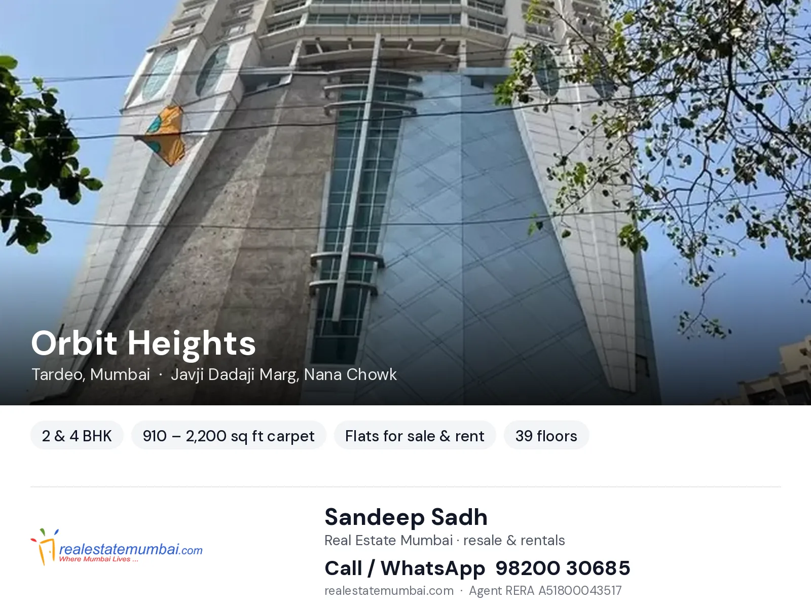 Orbit Heights, Tardeo, Mumbai — 2 & 4 BHK flats for sale & rent | Real Estate Mumbai, Sandeep Sadh 98200 30685
