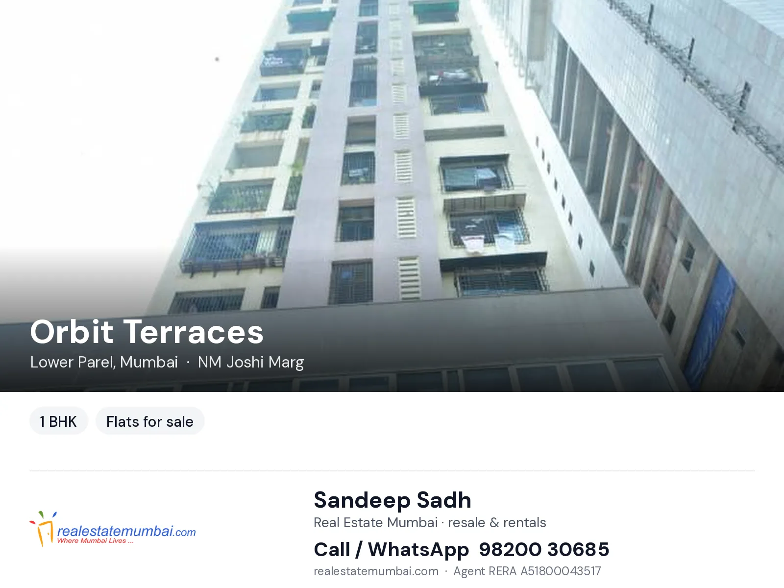 Orbit Terraces, Lower Parel, Mumbai — 1 BHK flats for sale | Real Estate Mumbai, Sandeep Sadh 98200 30685
