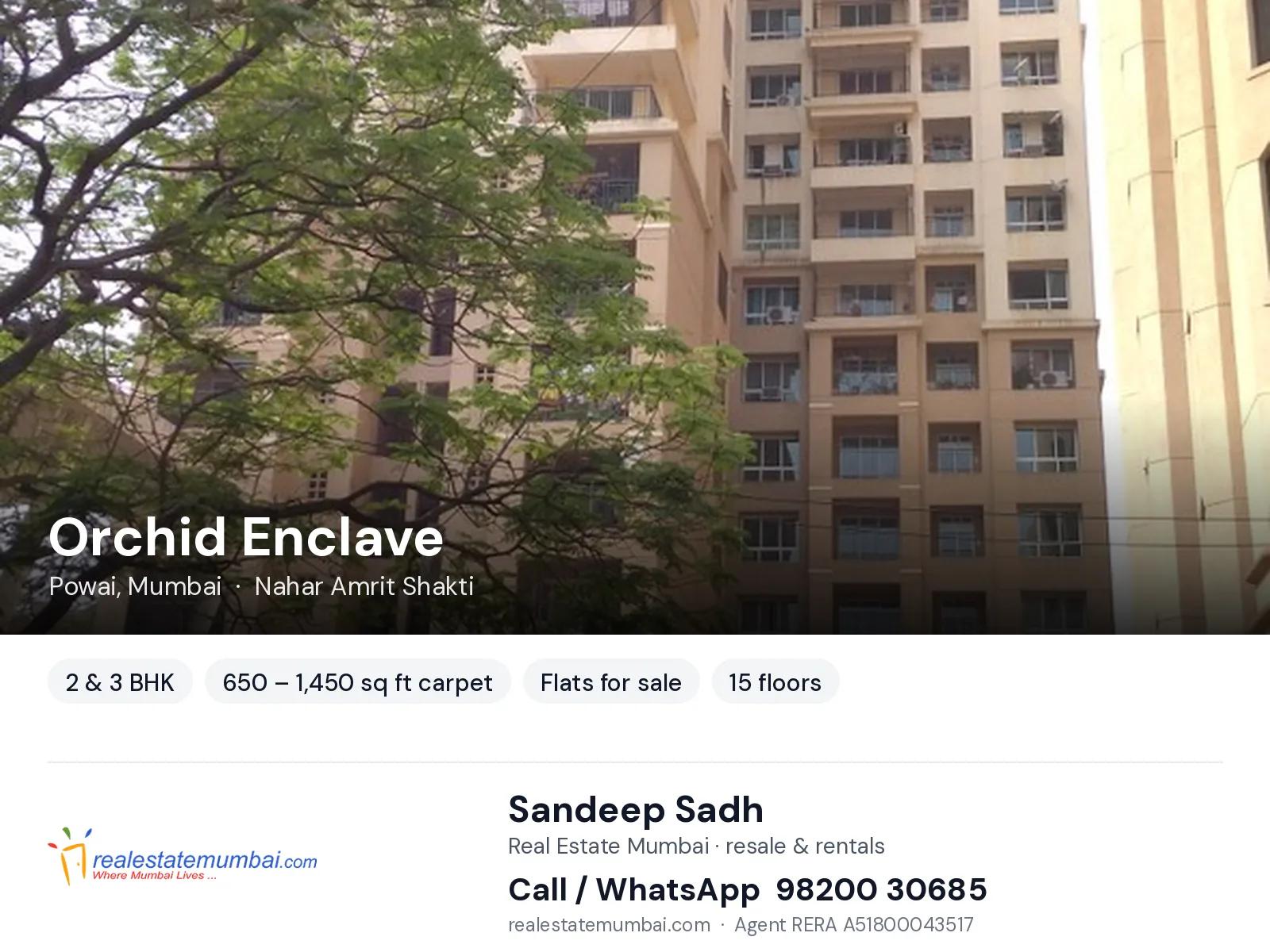 Orchid Enclave, Powai, Mumbai — 2 & 3 BHK flats for sale | Real Estate Mumbai, Sandeep Sadh 98200 30685