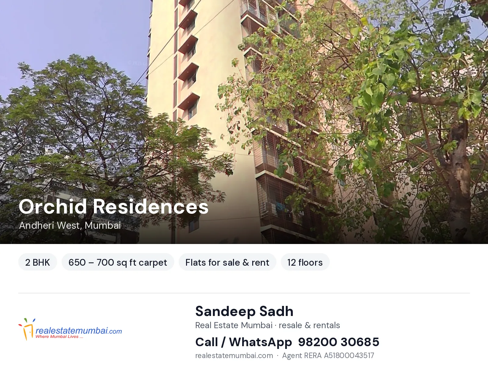 Orchid Residences, Andheri West, Mumbai — 2 BHK flats for sale & rent | Real Estate Mumbai, Sandeep Sadh 98200 30685
