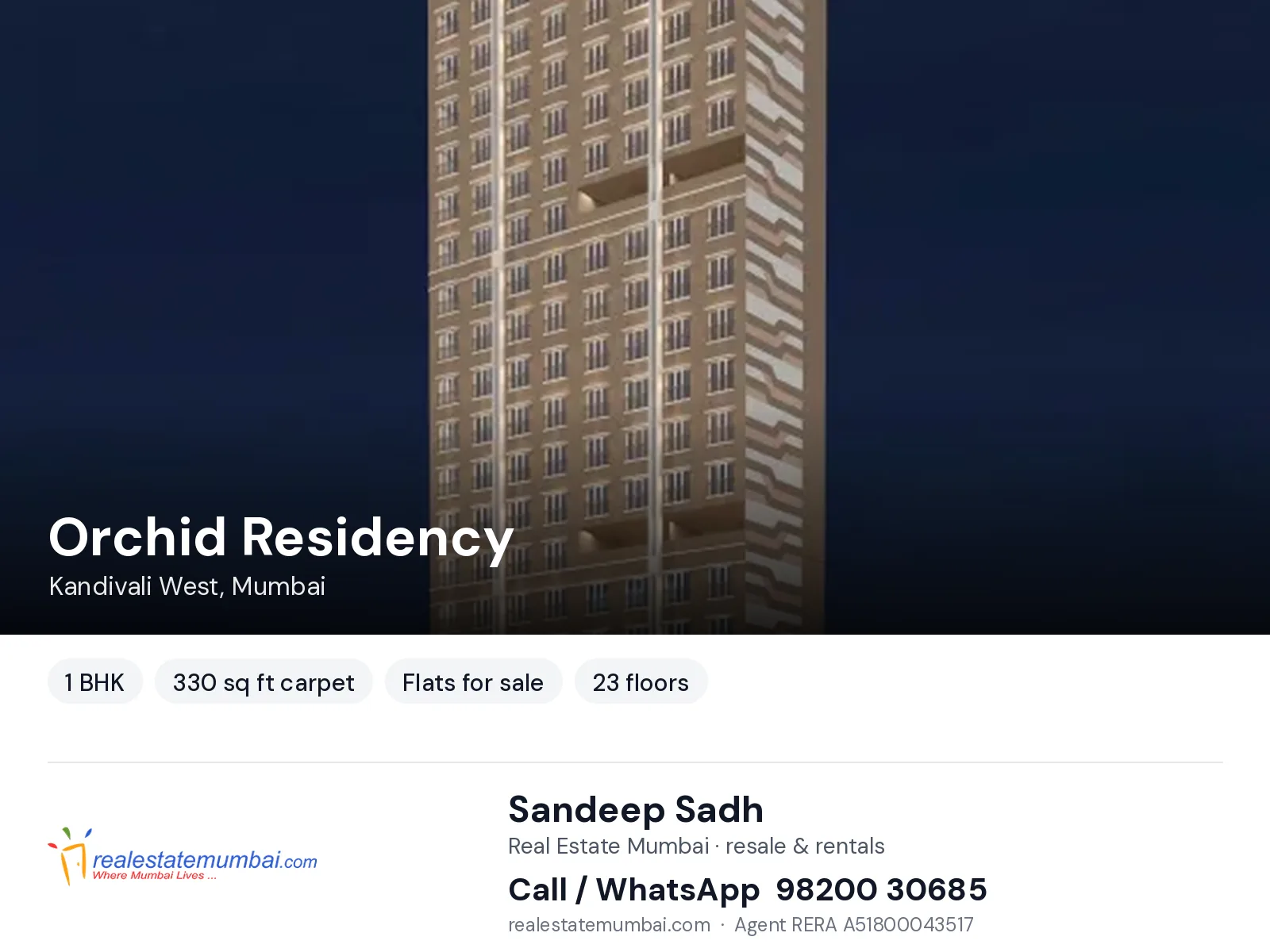 Orchid Residency, Kandivali West, Mumbai — 1 BHK flats for sale | Real Estate Mumbai, Sandeep Sadh 98200 30685