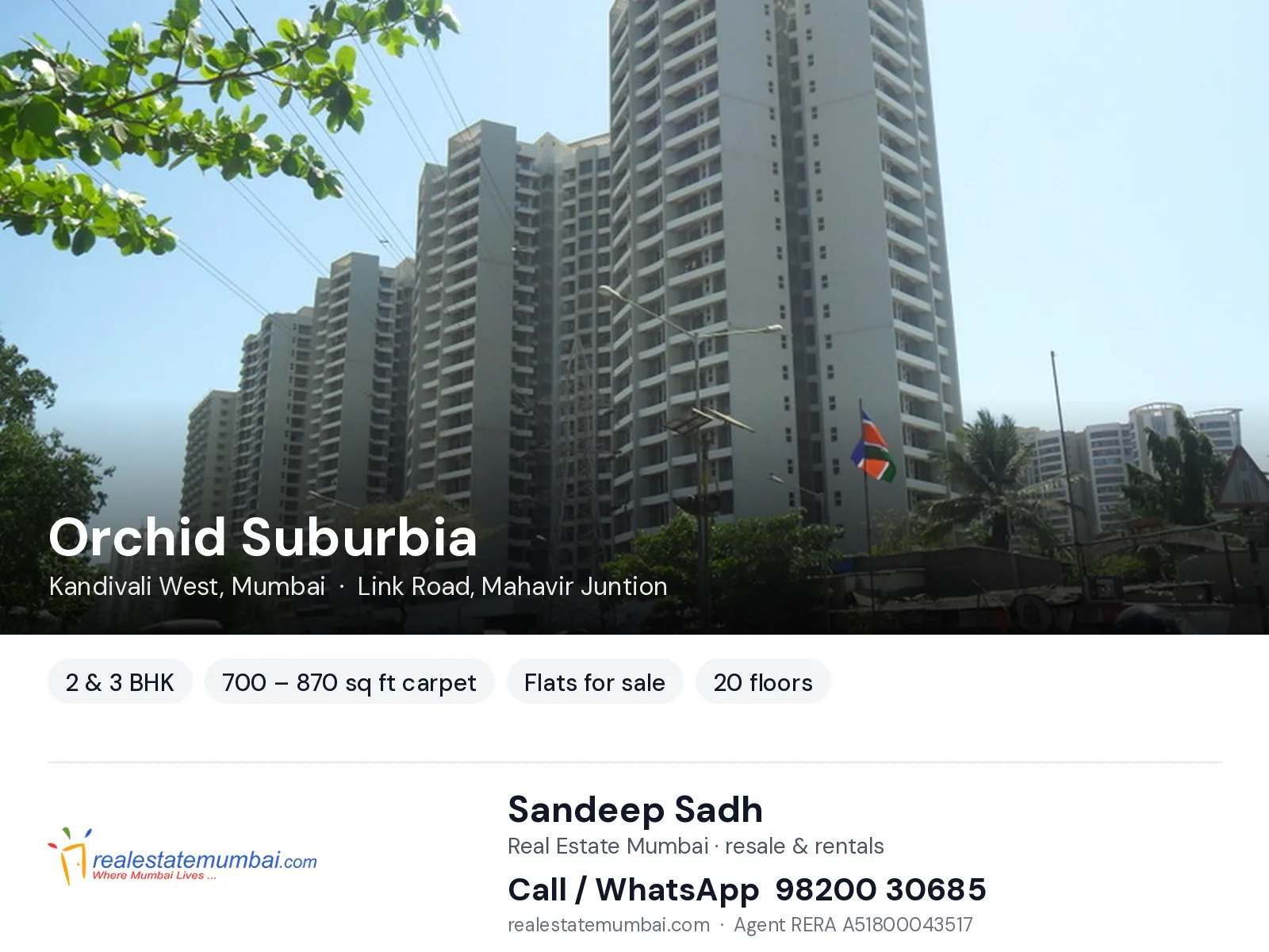 Orchid Suburbia, Kandivali West, Mumbai — 2 & 3 BHK flats for sale | Real Estate Mumbai, Sandeep Sadh 98200 30685