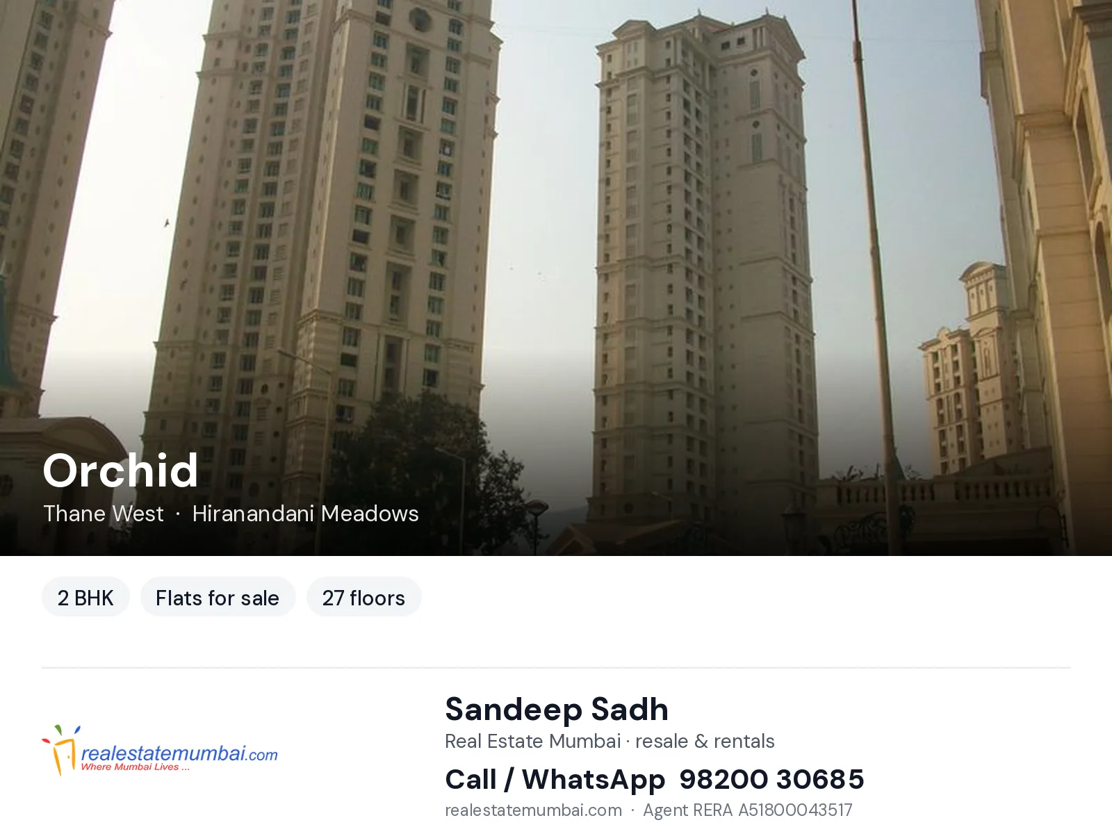 Orchid, Thane West — 2 BHK flats for sale | Real Estate Mumbai, Sandeep Sadh 98200 30685
