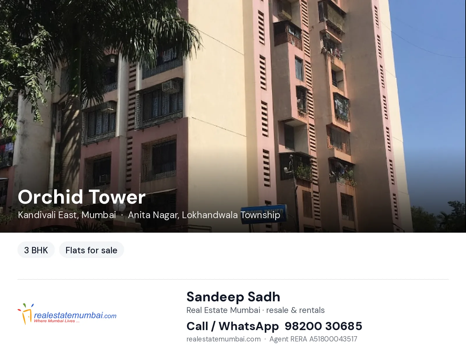 Orchid Tower, Kandivali East, Mumbai — 3 BHK flats for sale | Real Estate Mumbai, Sandeep Sadh 98200 30685