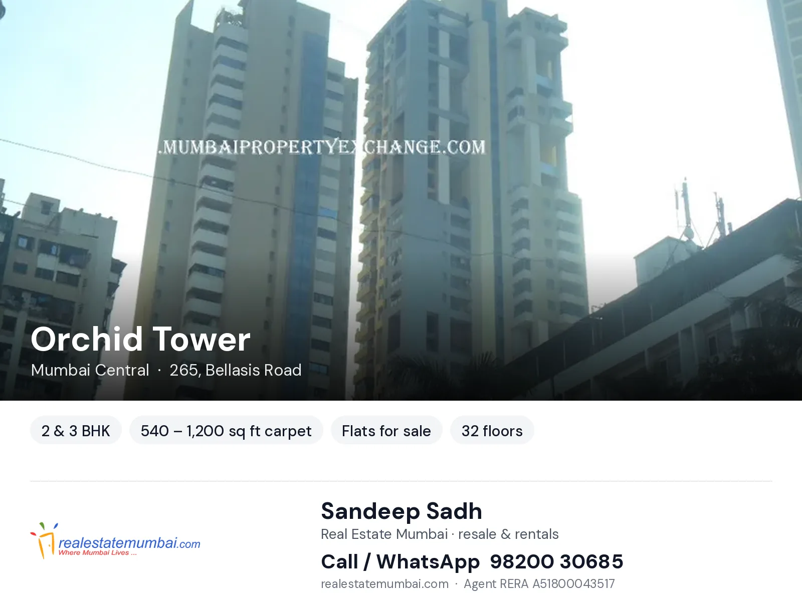 Orchid Tower, Mumbai Central — 2 & 3 BHK flats for sale | Real Estate Mumbai, Sandeep Sadh 98200 30685