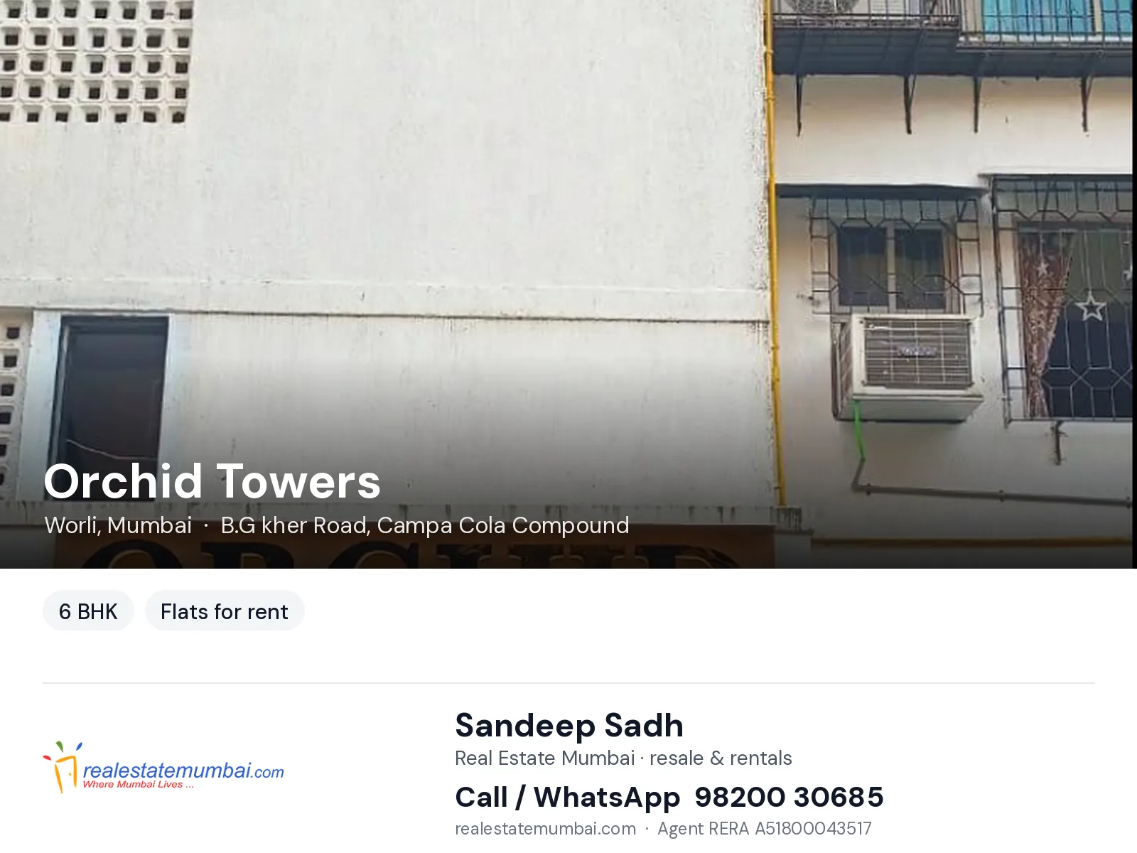 Orchid Towers, Worli, Mumbai — 6 BHK flats for rent | Real Estate Mumbai, Sandeep Sadh 98200 30685