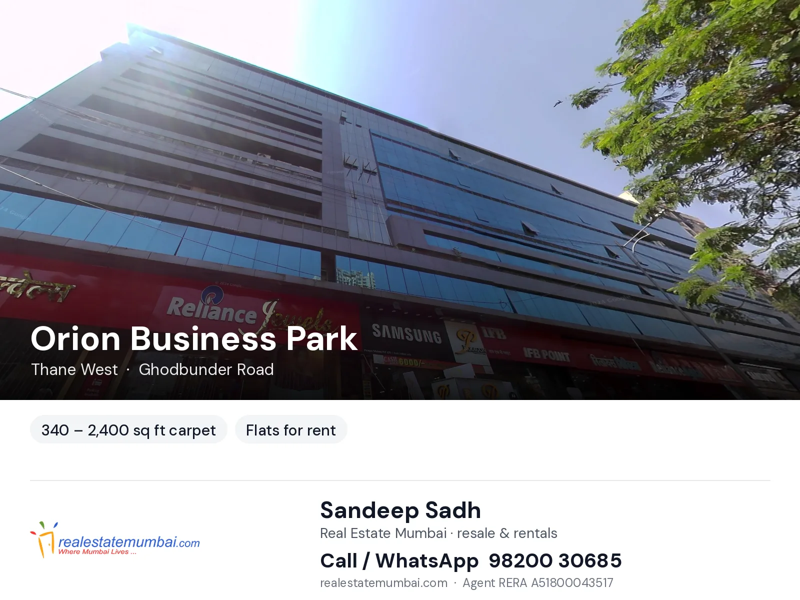 Orion Business Park, Thane West — flats for rent | Real Estate Mumbai, Sandeep Sadh 98200 30685