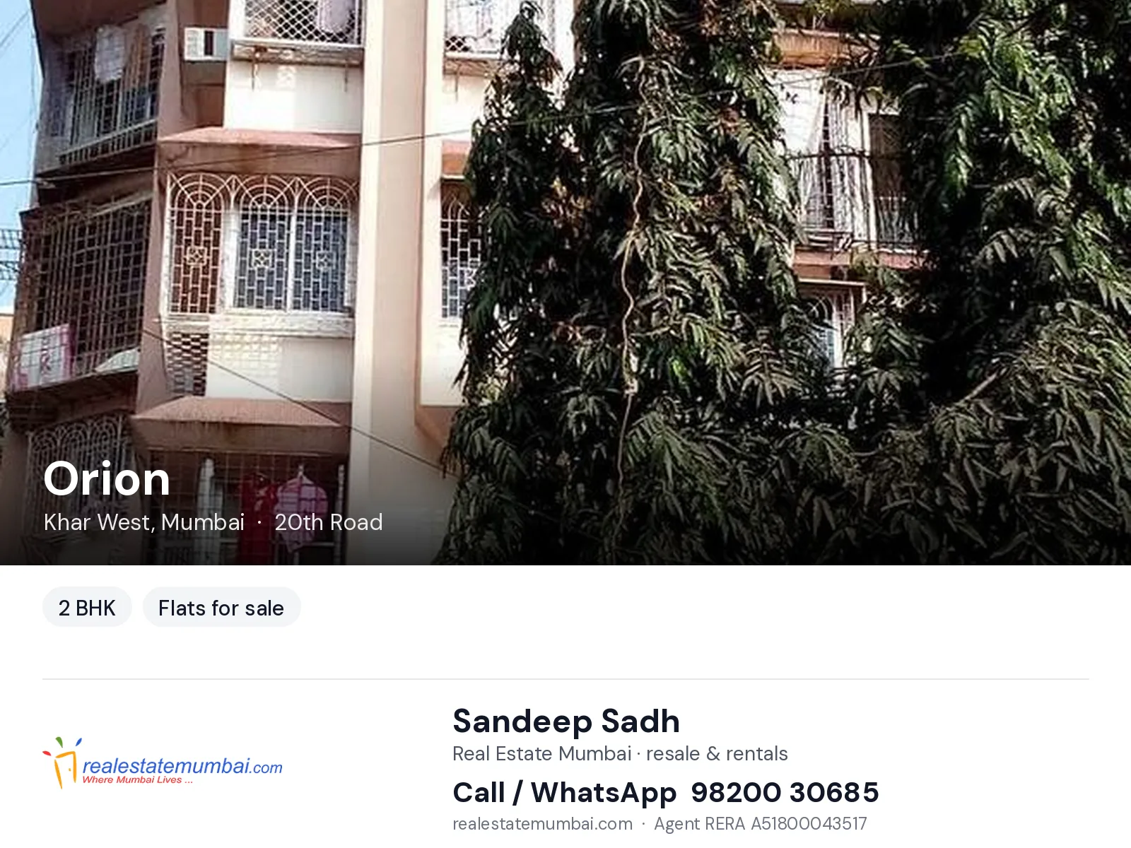 Orion, Khar West, Mumbai — 2 BHK flats for sale | Real Estate Mumbai, Sandeep Sadh 98200 30685