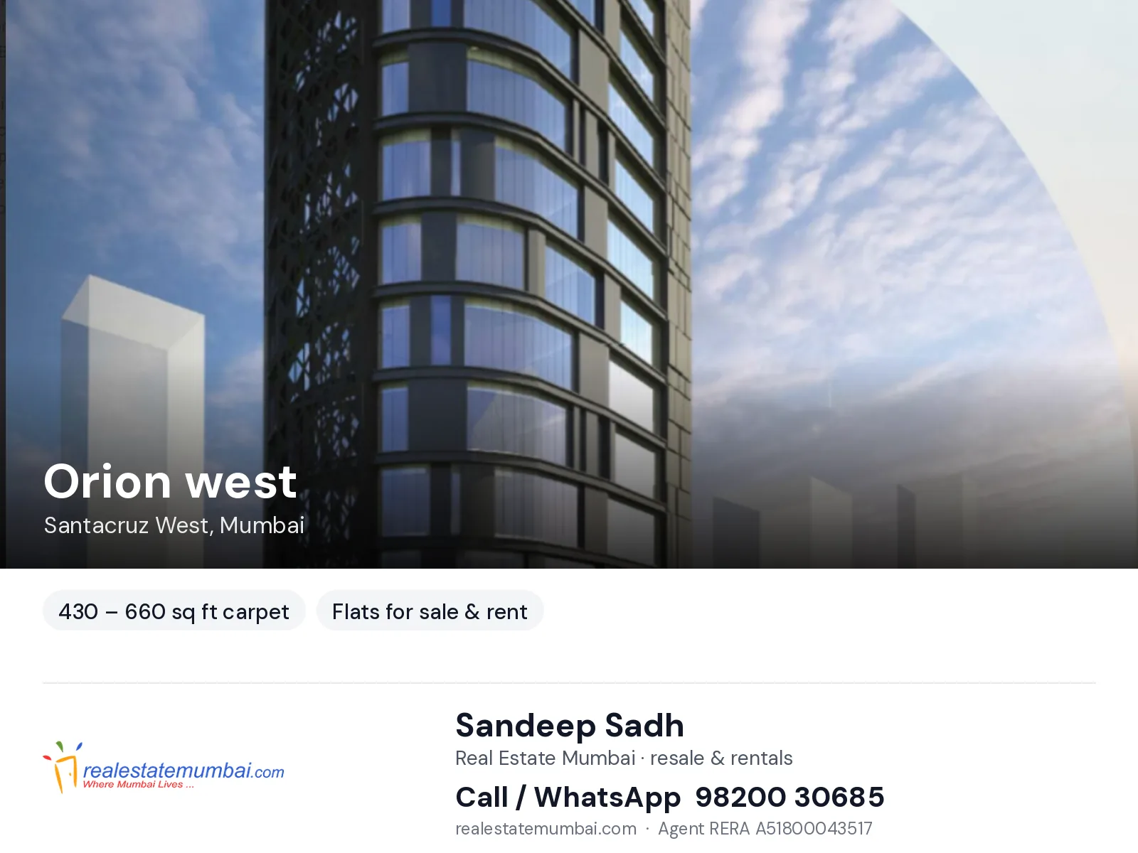 Orion west, Santacruz West, Mumbai — flats for sale & rent | Real Estate Mumbai, Sandeep Sadh 98200 30685