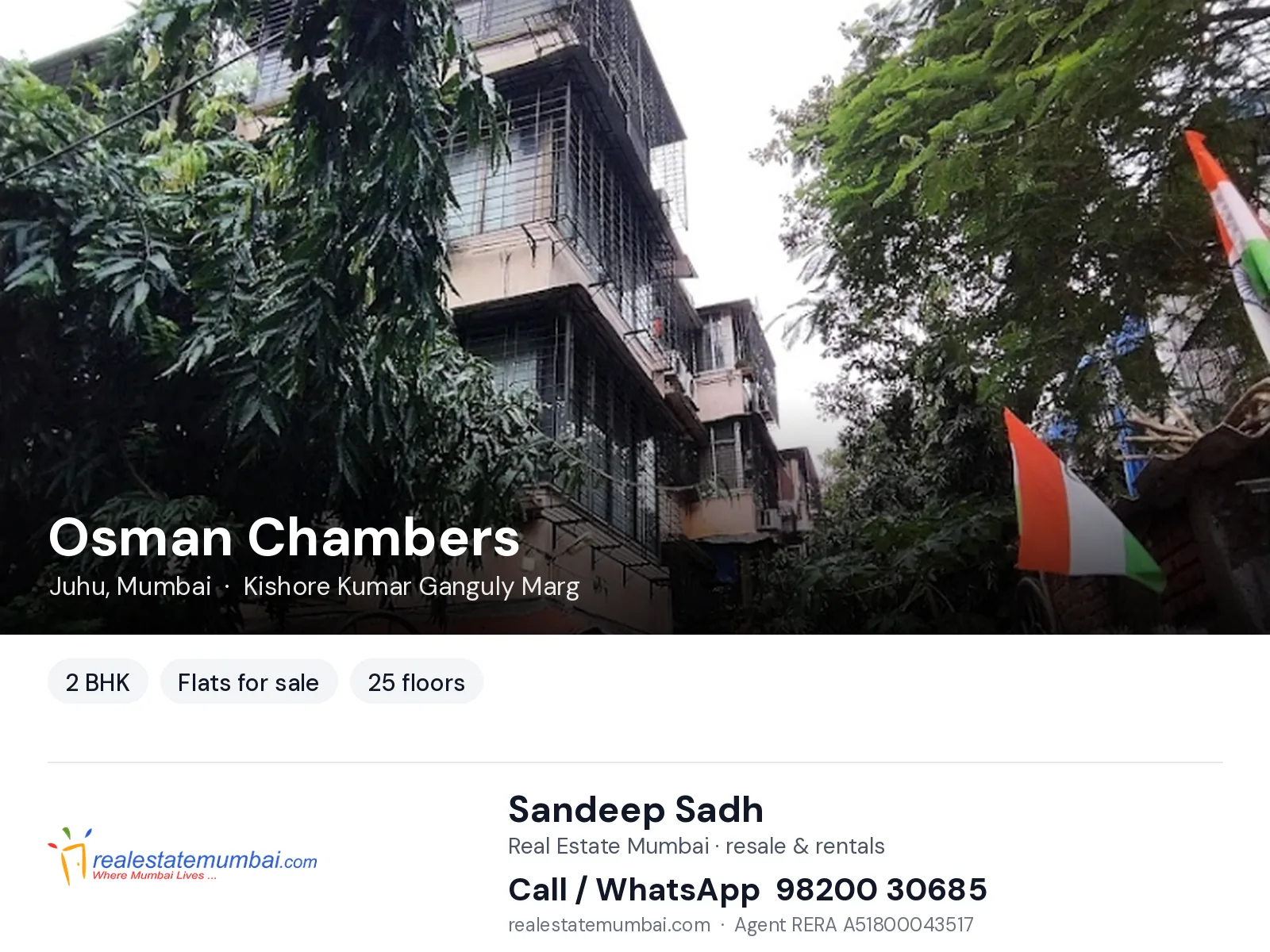 Osman Chambers, Juhu, Mumbai — 2 BHK flats for sale | Real Estate Mumbai, Sandeep Sadh 98200 30685