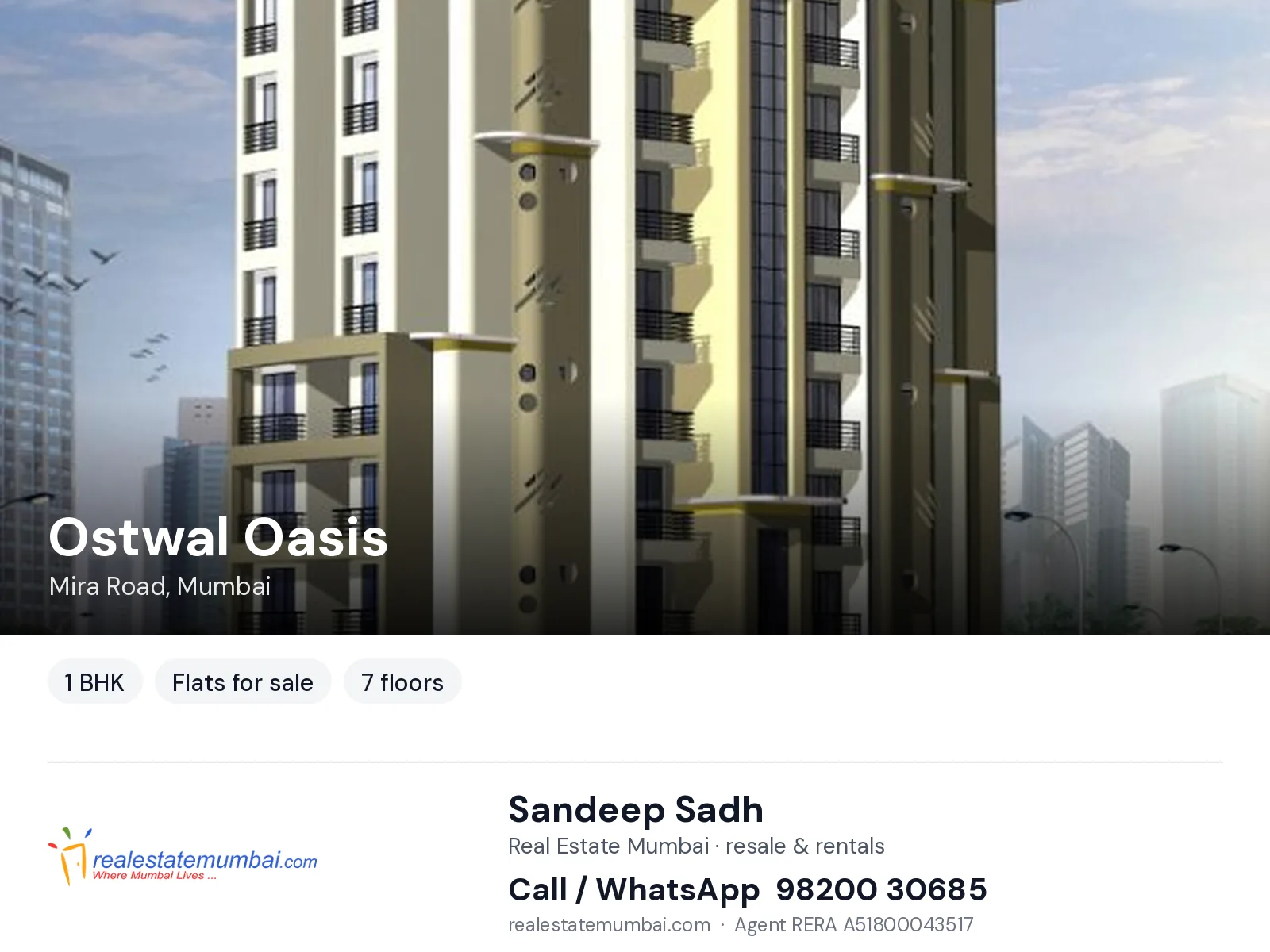 Ostwal Oasis, Mira Road, Mumbai — 1 BHK flats for sale | Real Estate Mumbai, Sandeep Sadh 98200 30685