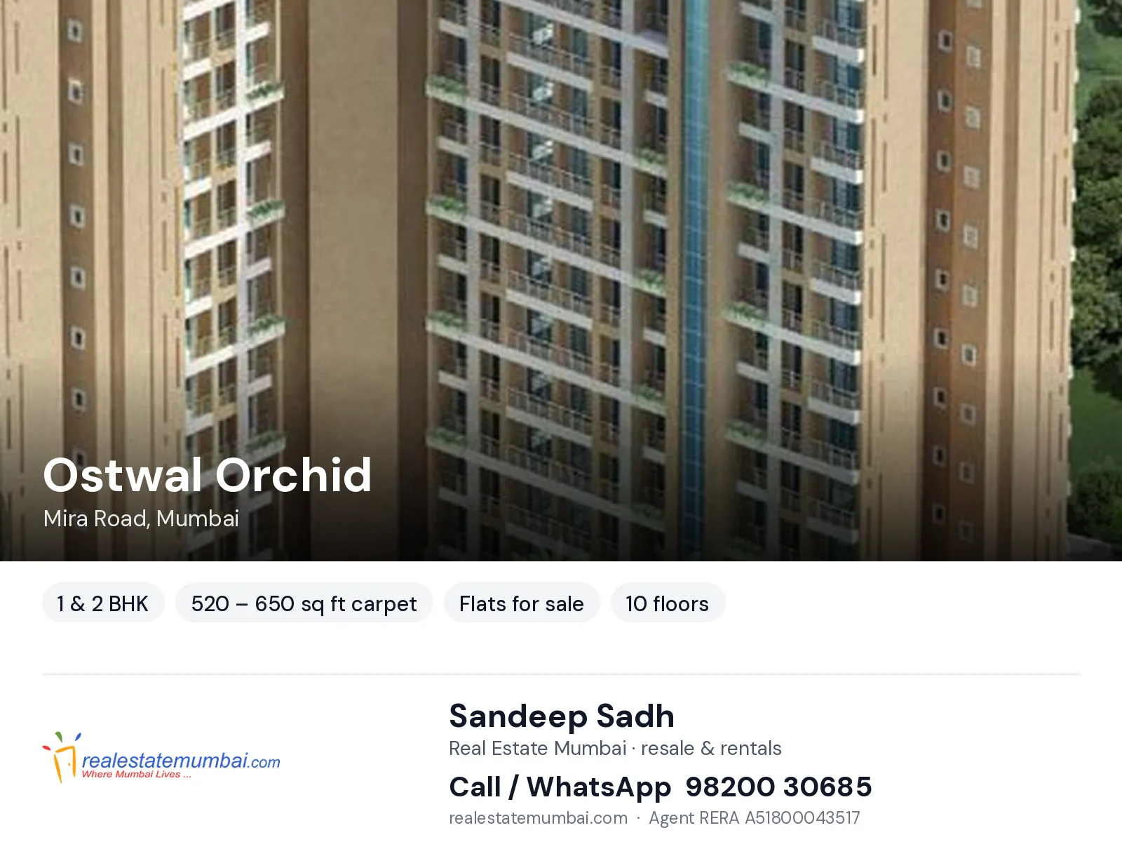 Ostwal Orchid, Mira Road, Mumbai — 1 & 2 BHK flats for sale | Real Estate Mumbai, Sandeep Sadh 98200 30685